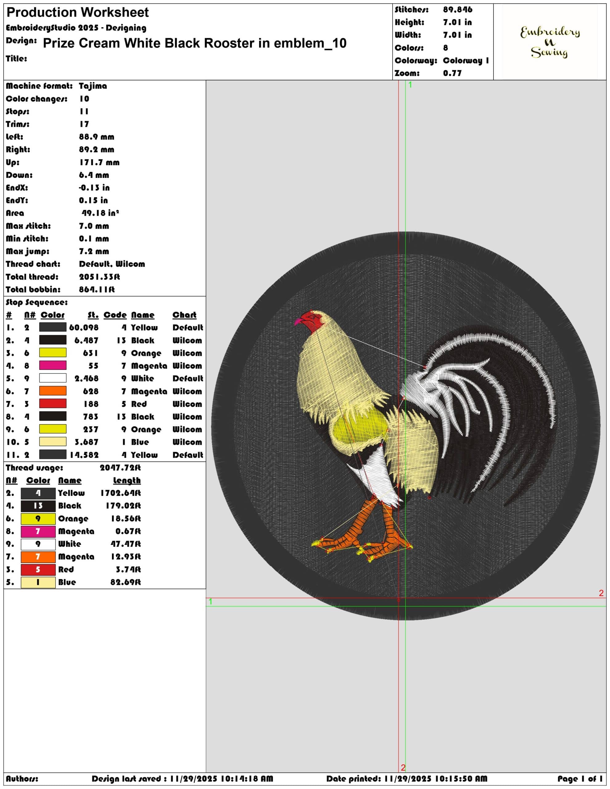 Prize Cream White Black Rooster in emblem- Elegant embroidery design file - instant download — view 3