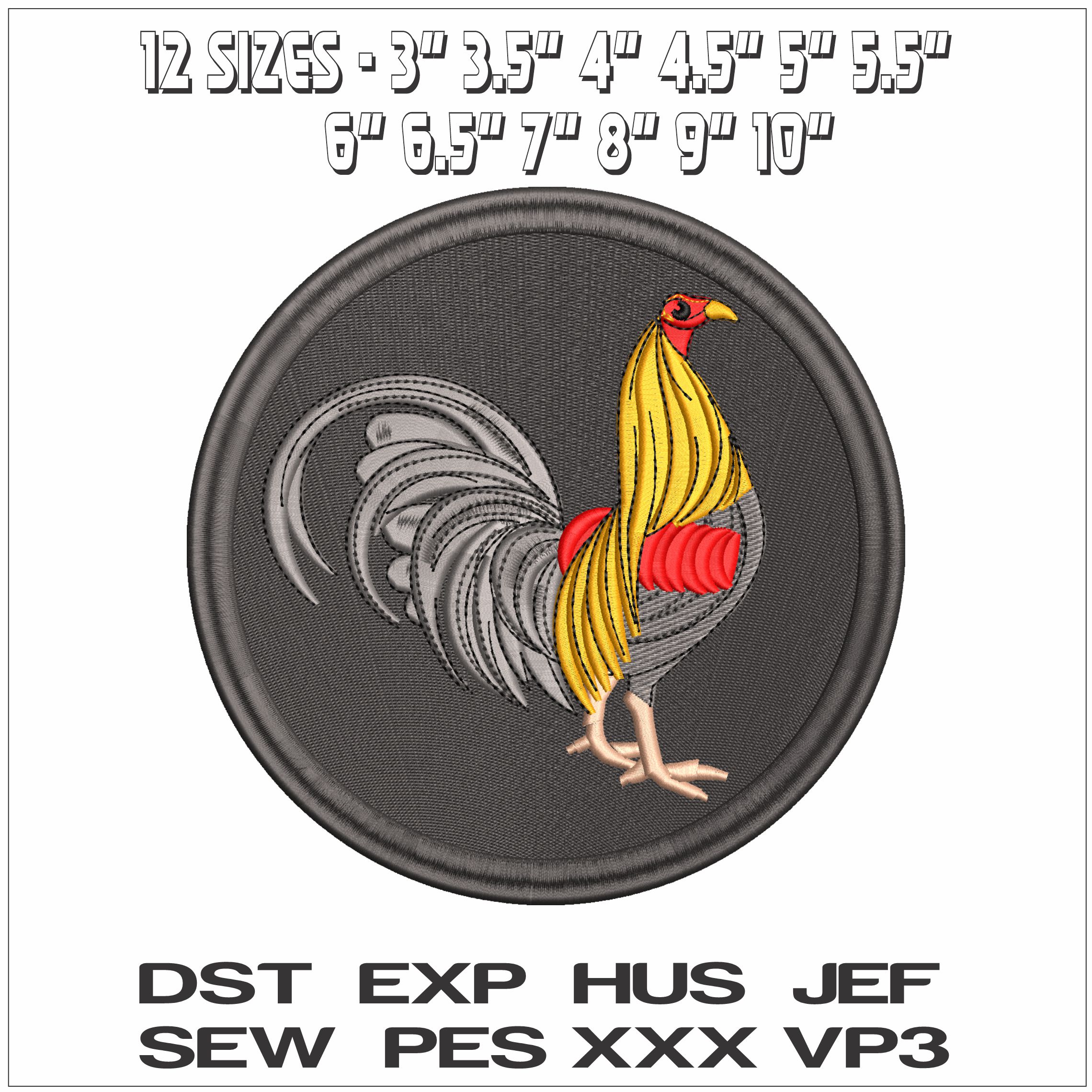 Prize Golden Red Rooster in emblem- Elegant embroidery design file - instant download — view 2
