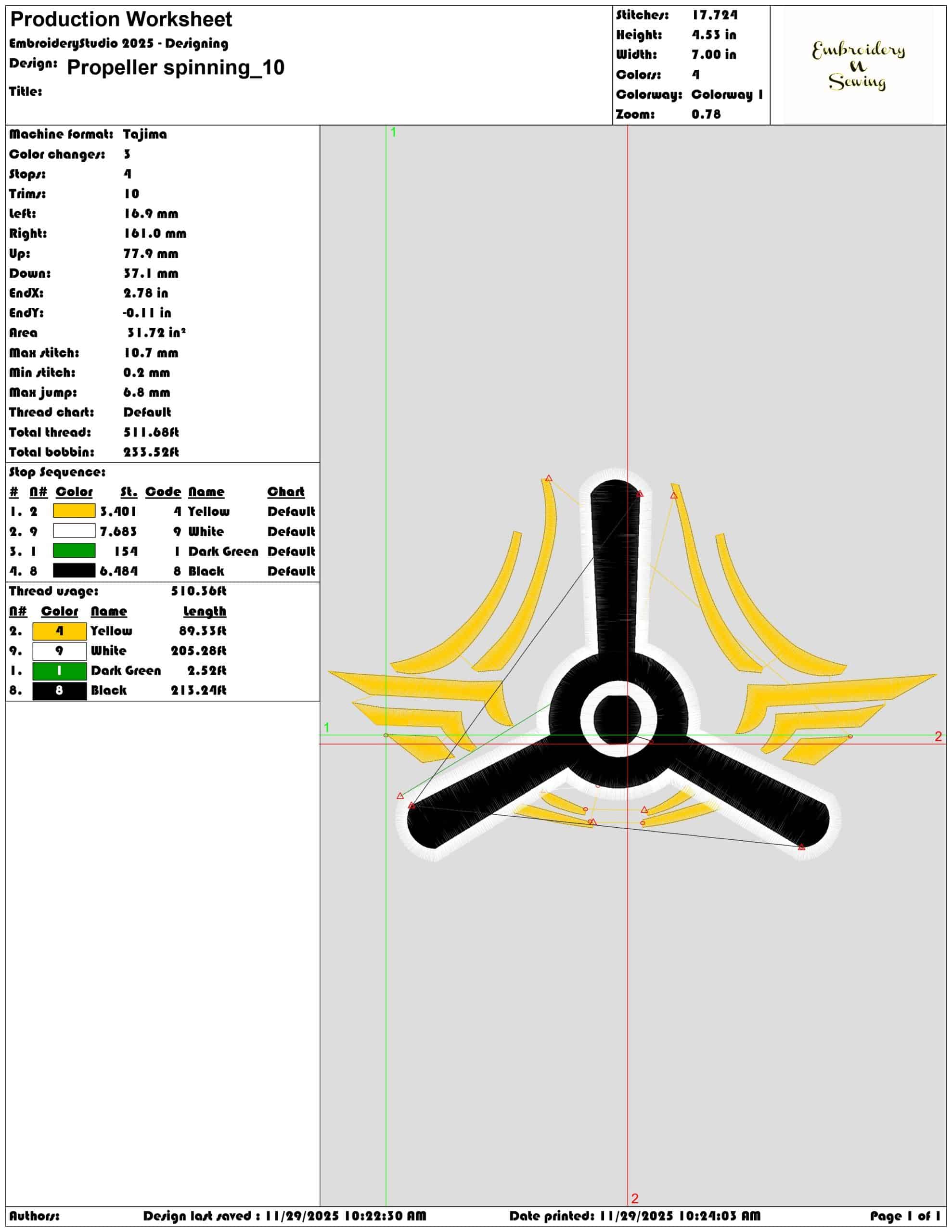 Propeller spinning- Elegant embroidery design file - instant download — view 3