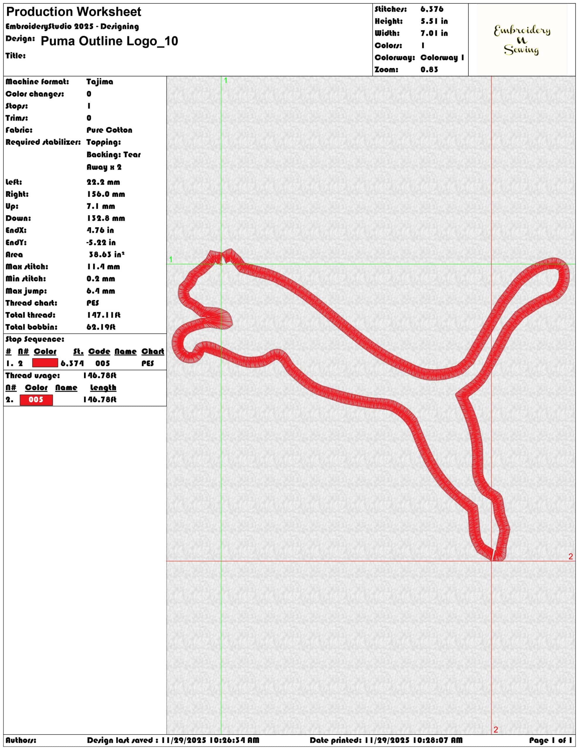 Puma Outline Logo- Elegant embroidery design file - instant download — view 3