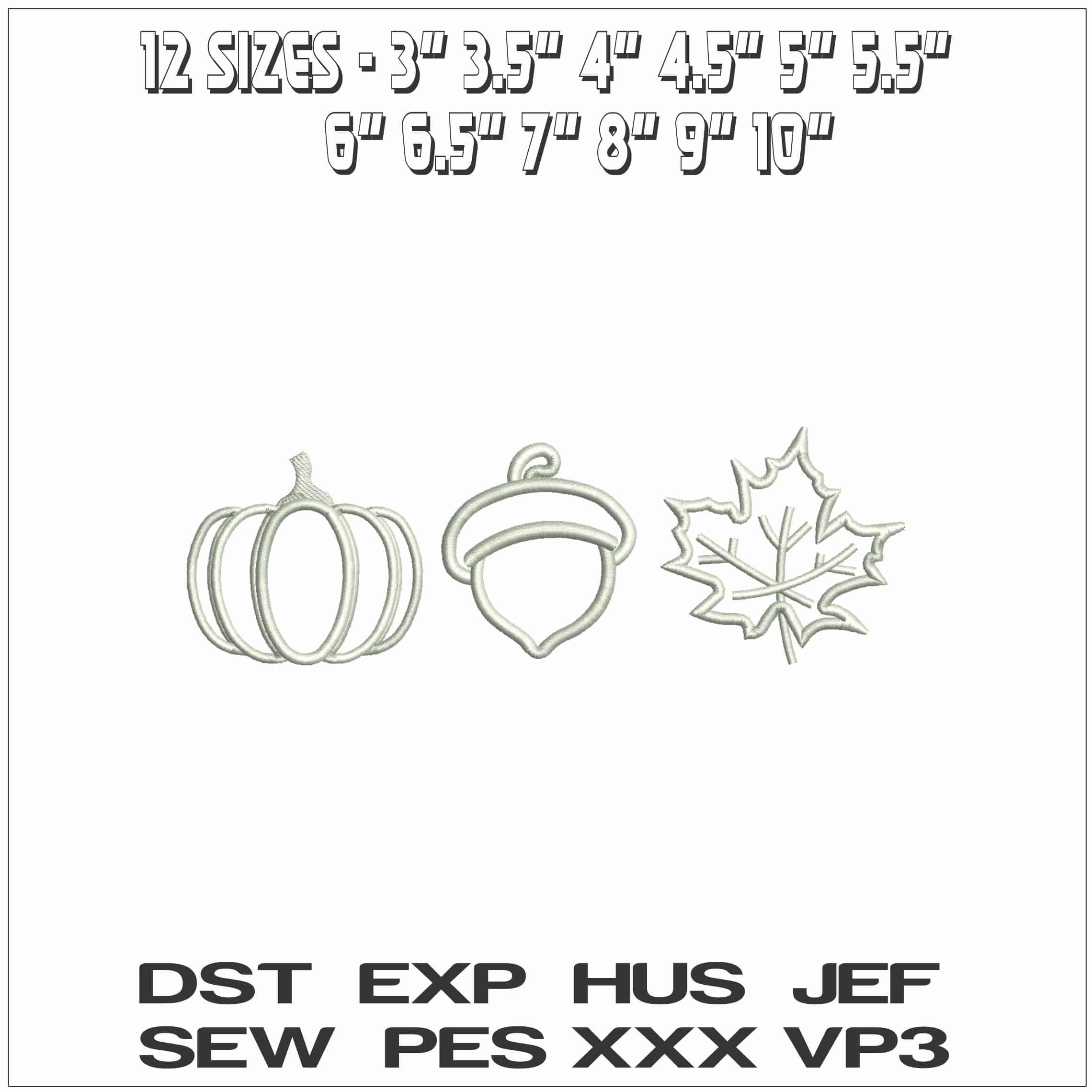 Pumpkin Acorn Maple Leaf- Elegant embroidery design file - instant download — view 2