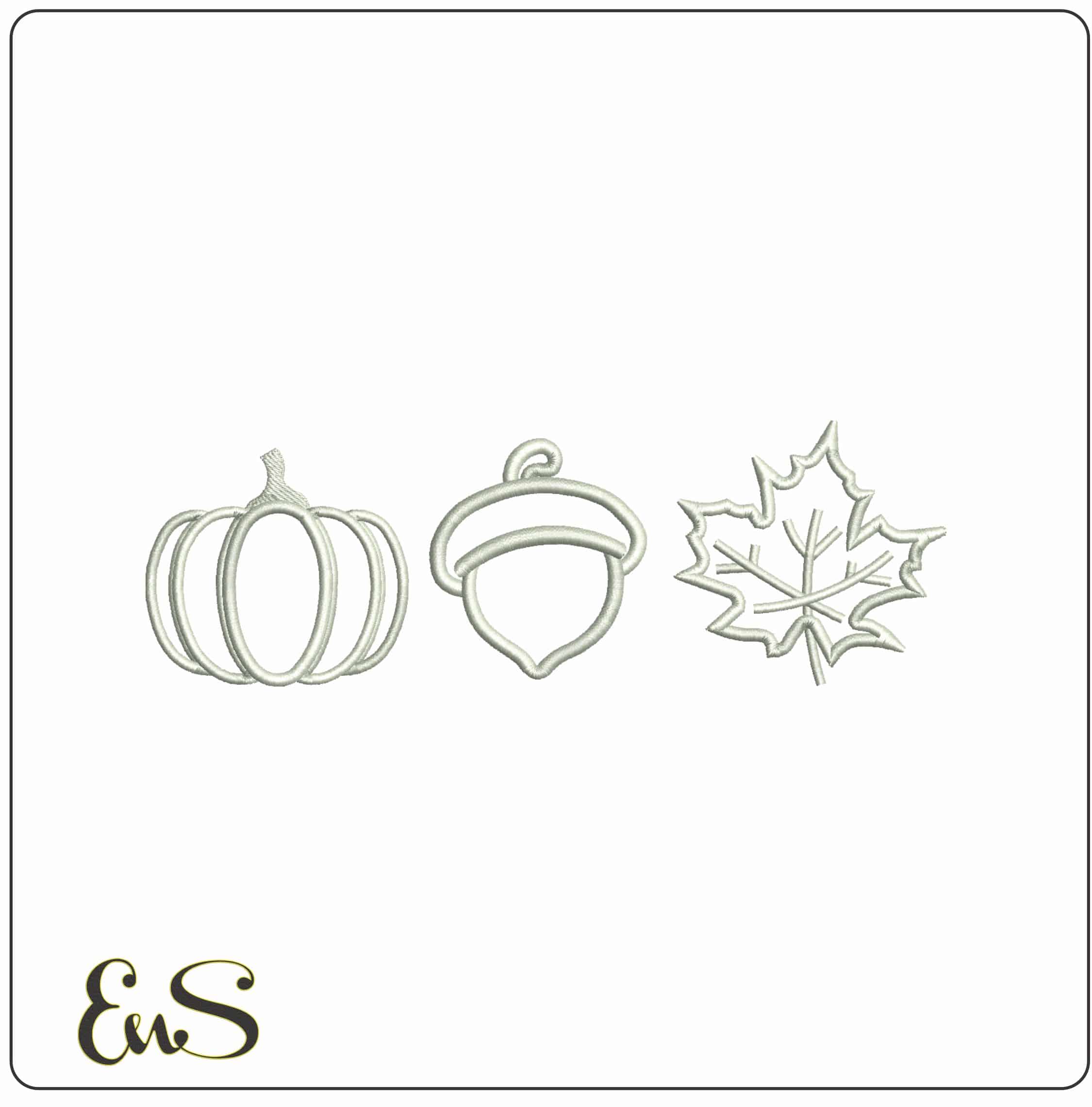 Pumpkin Acorn Maple Leaf- Elegant embroidery design file - instant download