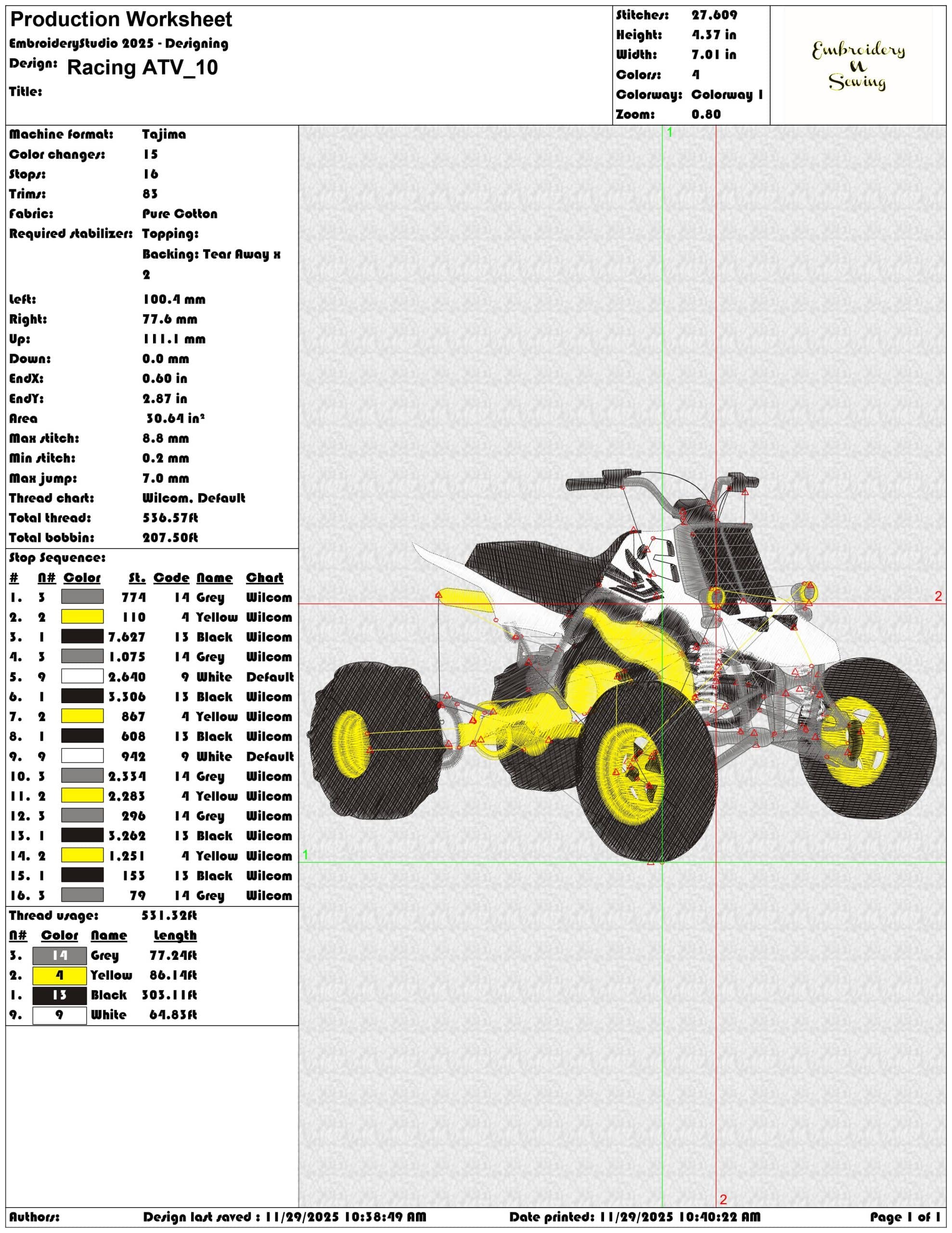 Racing ATV- Elegant embroidery design file - instant download — view 3