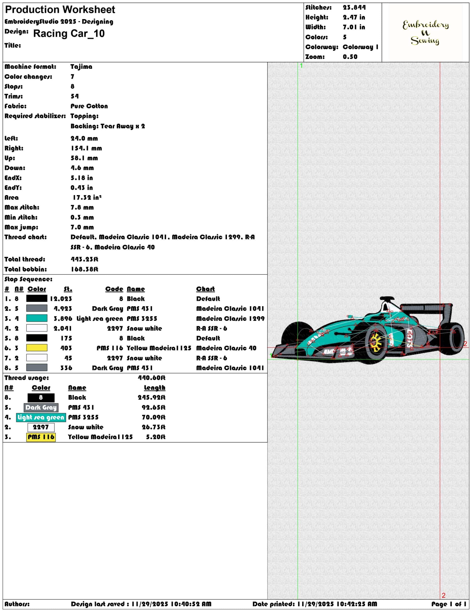 Racing Car- Elegant embroidery design file - instant download — view 3