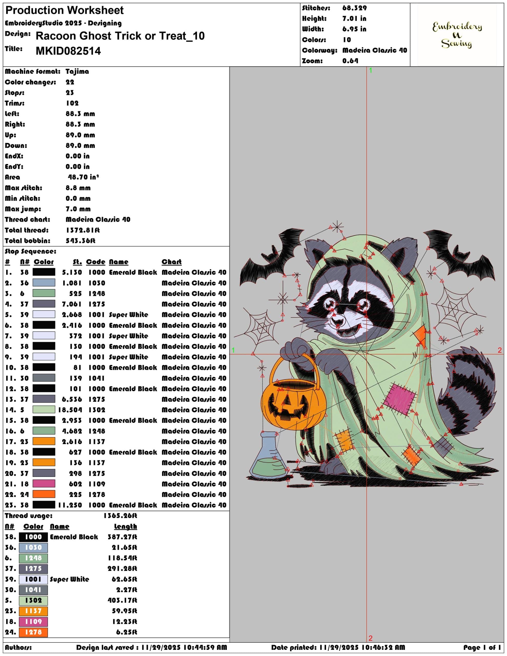 Racoon Ghost Trick or Treat- Elegant embroidery design file - instant download — view 3