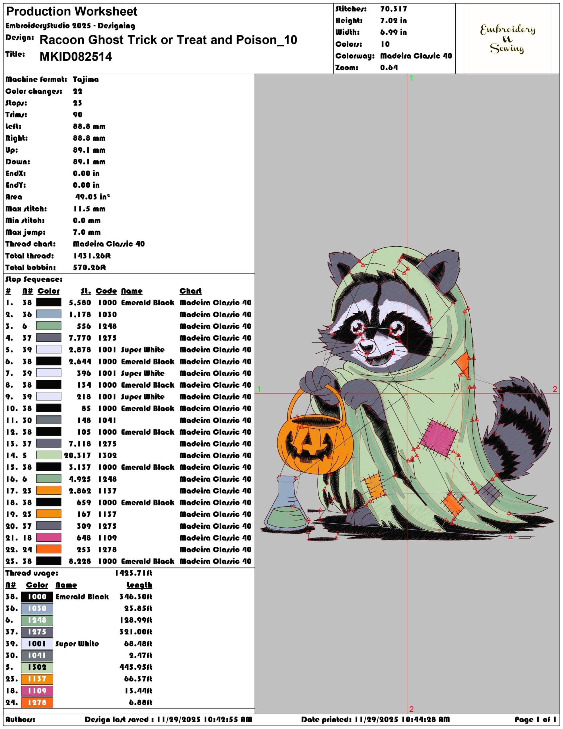 Racoon Ghost Trick or Treat and Poison- Elegant embroidery design file - instant download — view 3