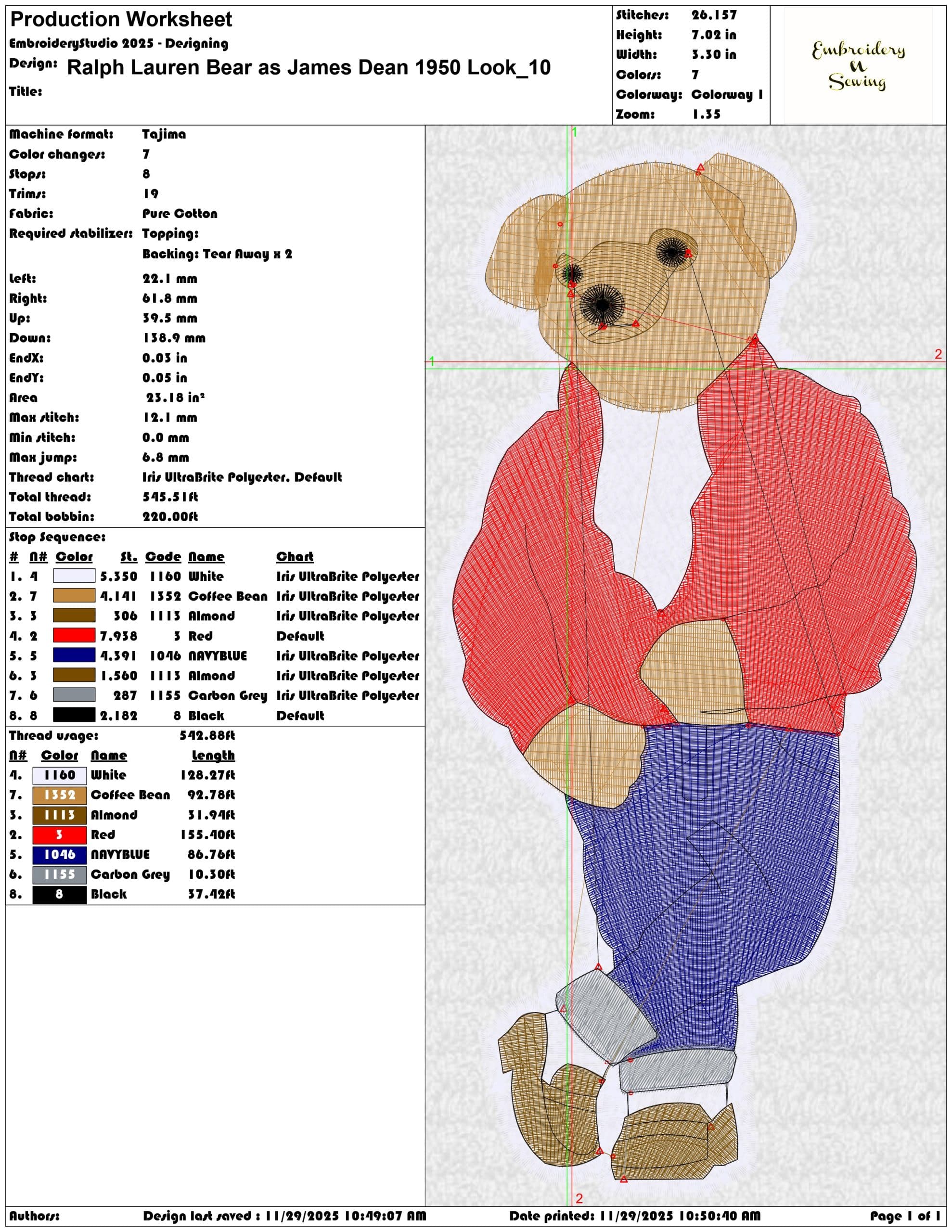 Ralph Lauren Bear as James Dean 1950 Look- Elegant embroidery design file - instant download — view 3