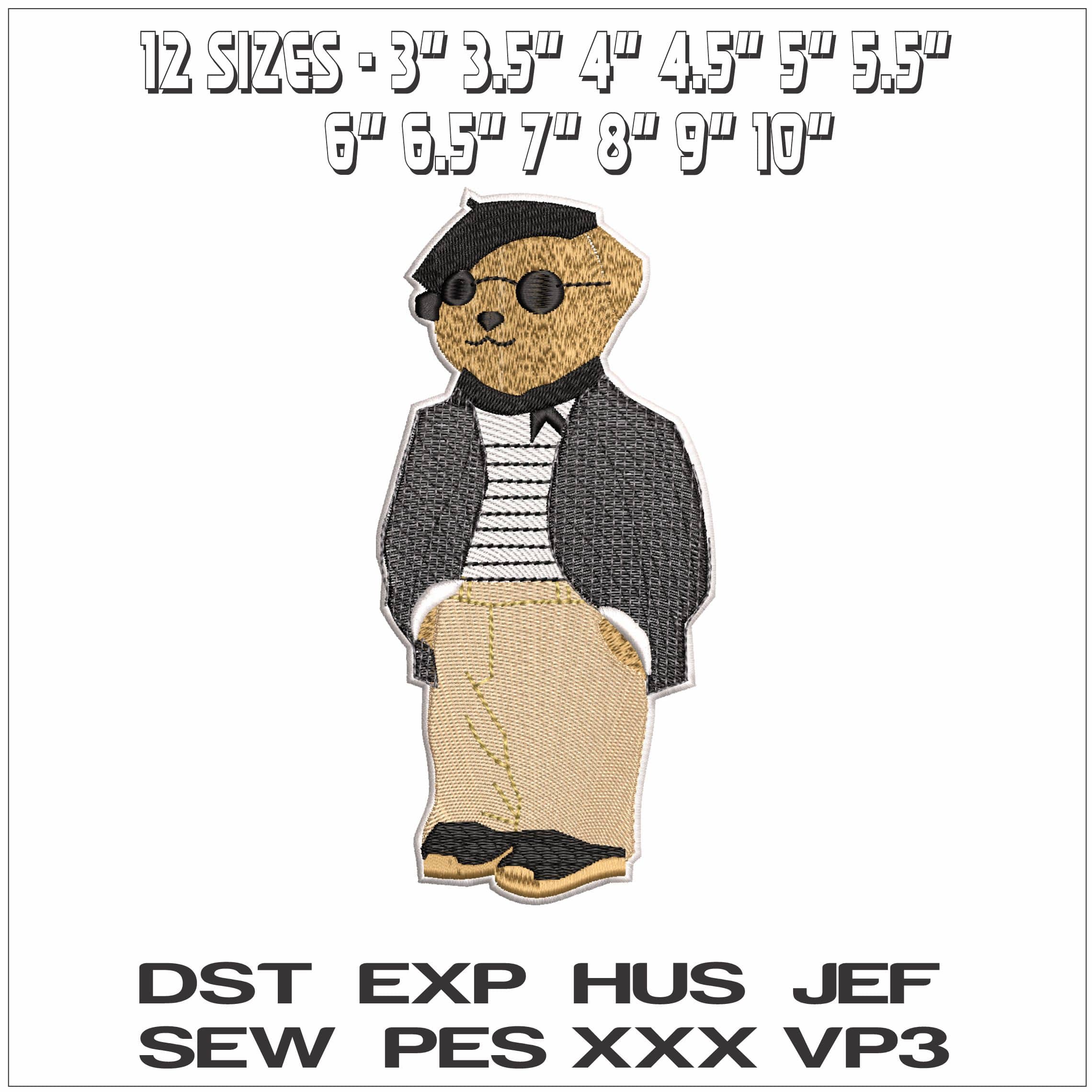 Ralph Lauren Bear French Dude- Elegant embroidery design file - instant download — view 2