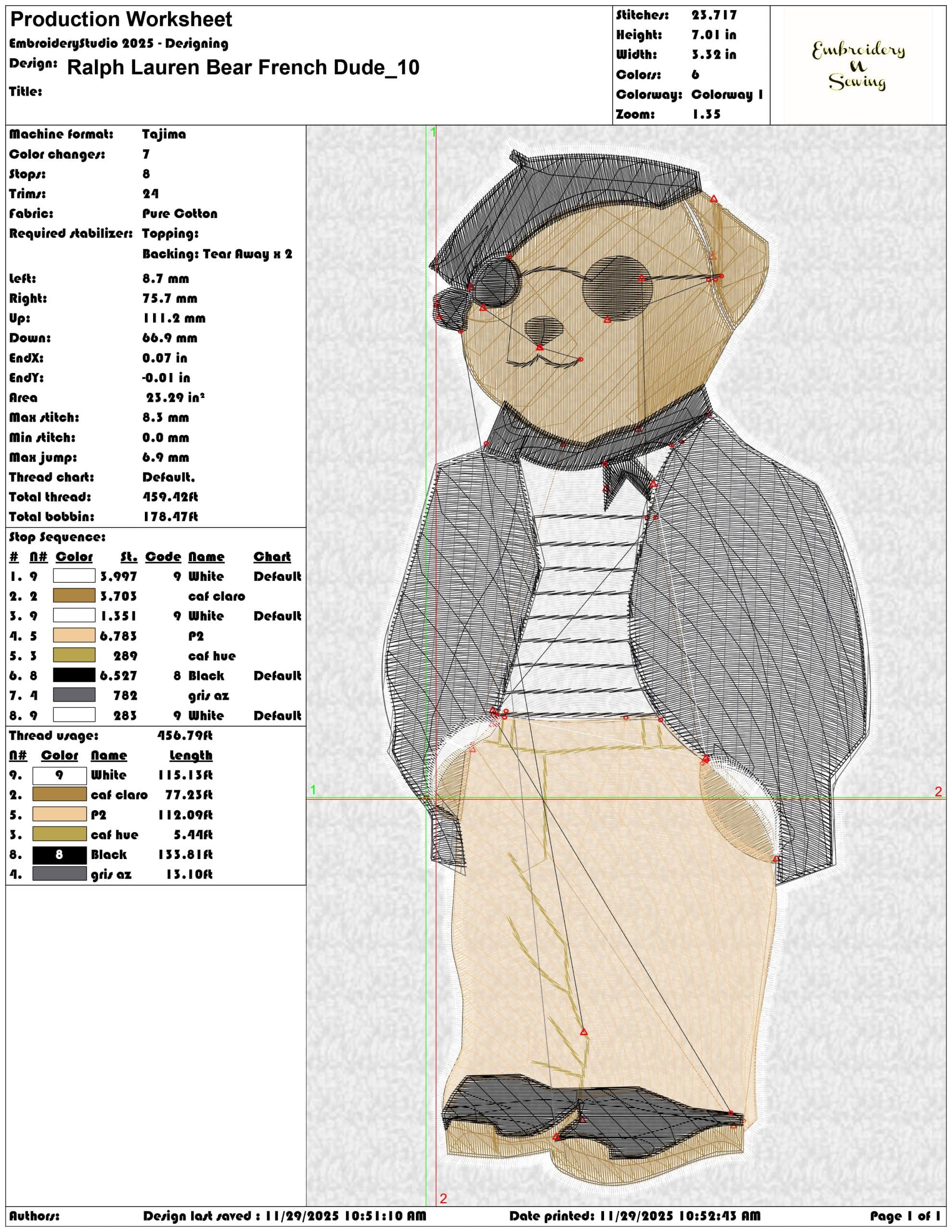 Ralph Lauren Bear French Dude- Elegant embroidery design file - instant download — view 3
