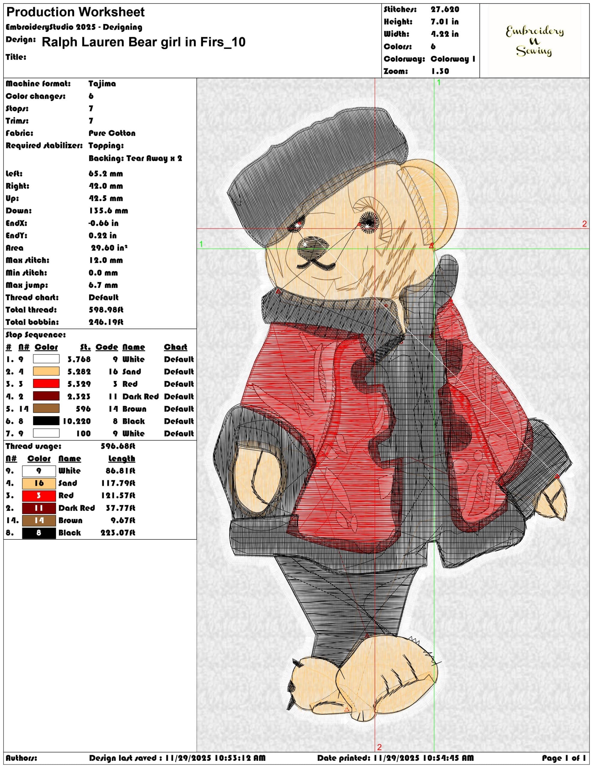 Ralph Lauren Bear girl in Firs- Elegant embroidery design file - instant download — view 3