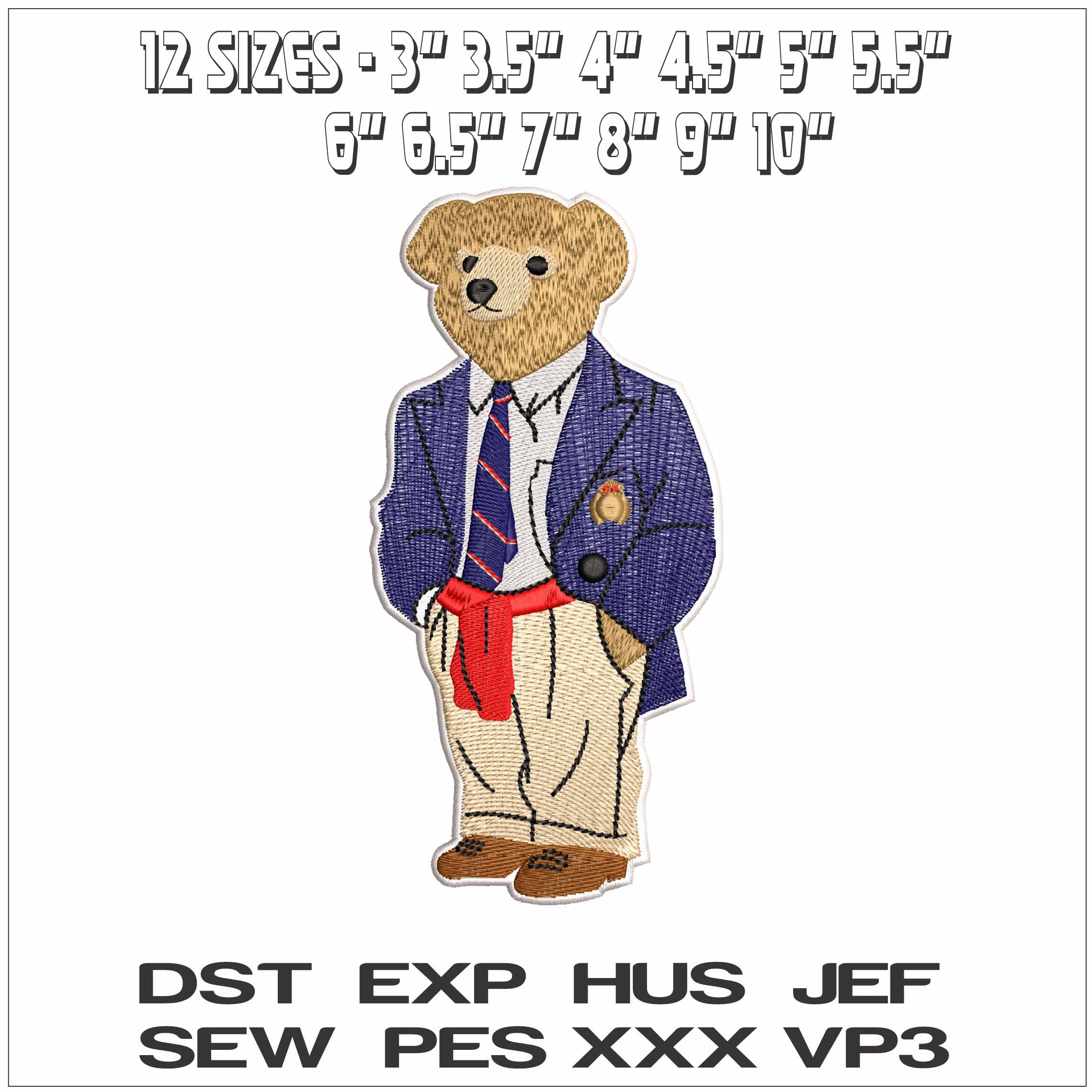 Ralph Lauren Bear in Prep School Uniform- Elegant embroidery design file - instant download — view 2