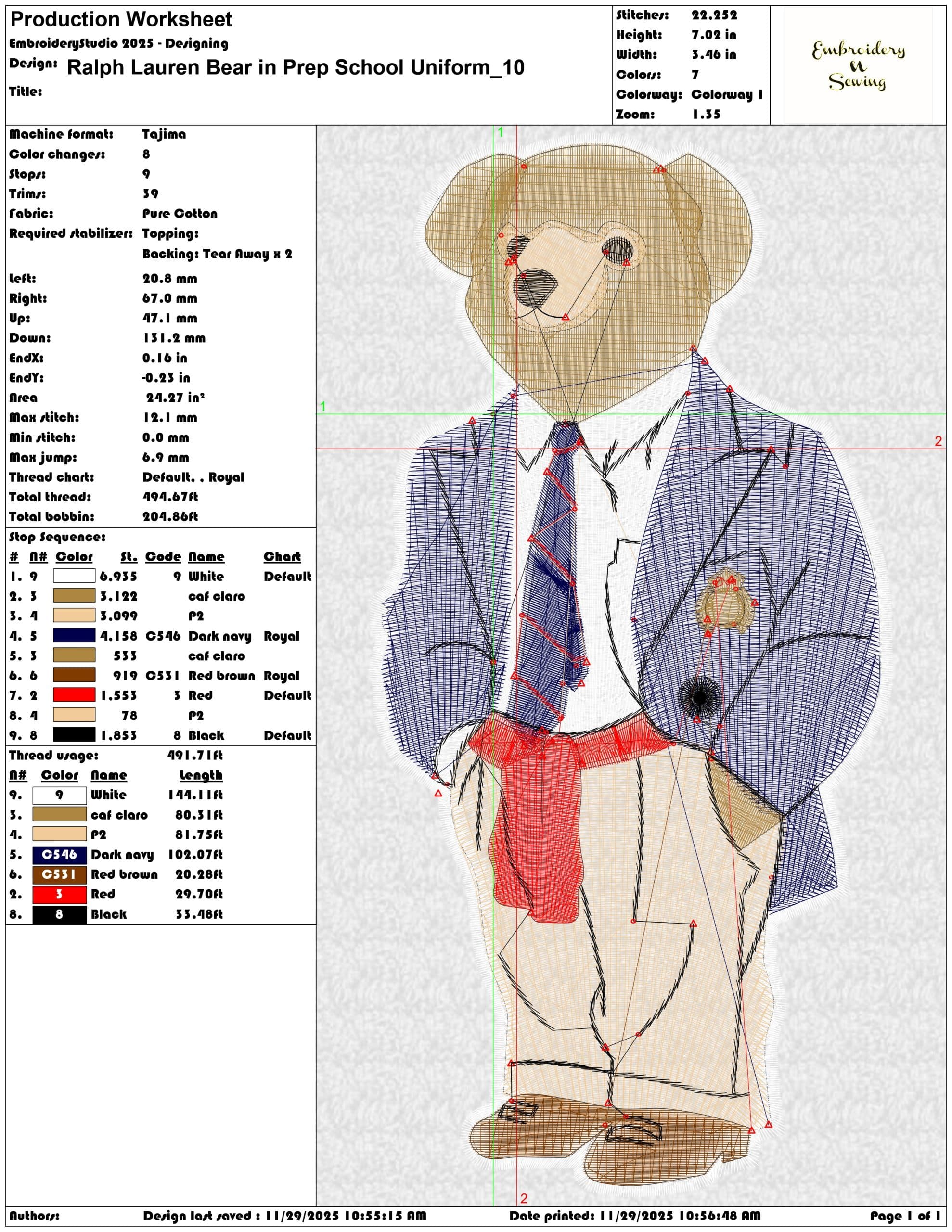 Ralph Lauren Bear in Prep School Uniform- Elegant embroidery design file - instant download — view 3