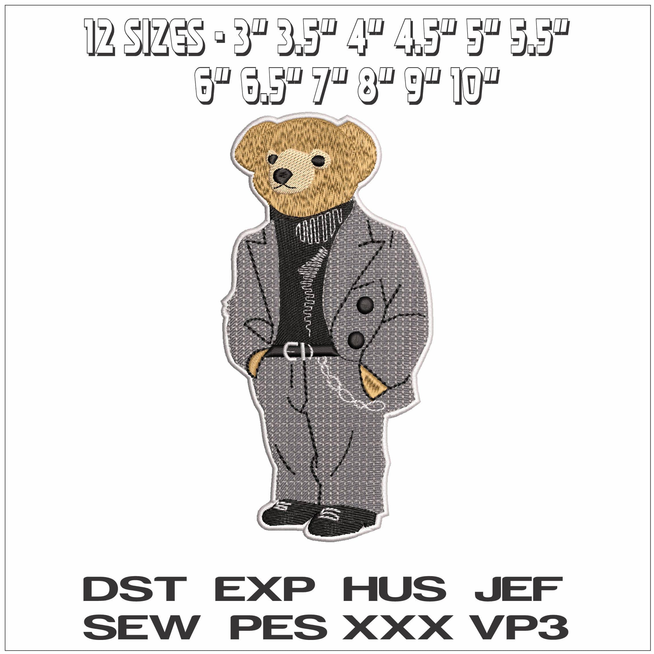 Ralph Lauren Bear in Suit- Elegant embroidery design file - instant download — view 2