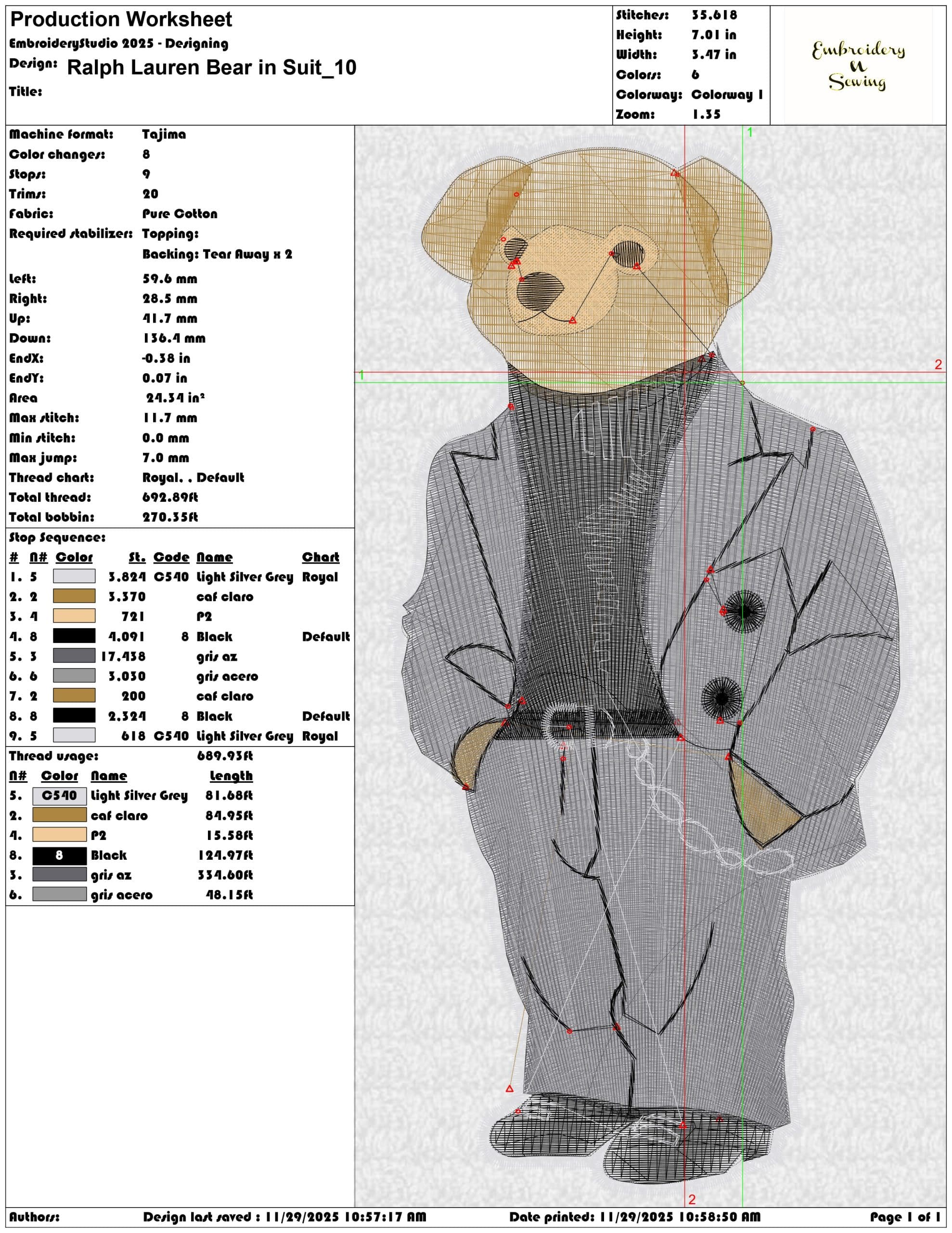 Ralph Lauren Bear in Suit- Elegant embroidery design file - instant download — view 3