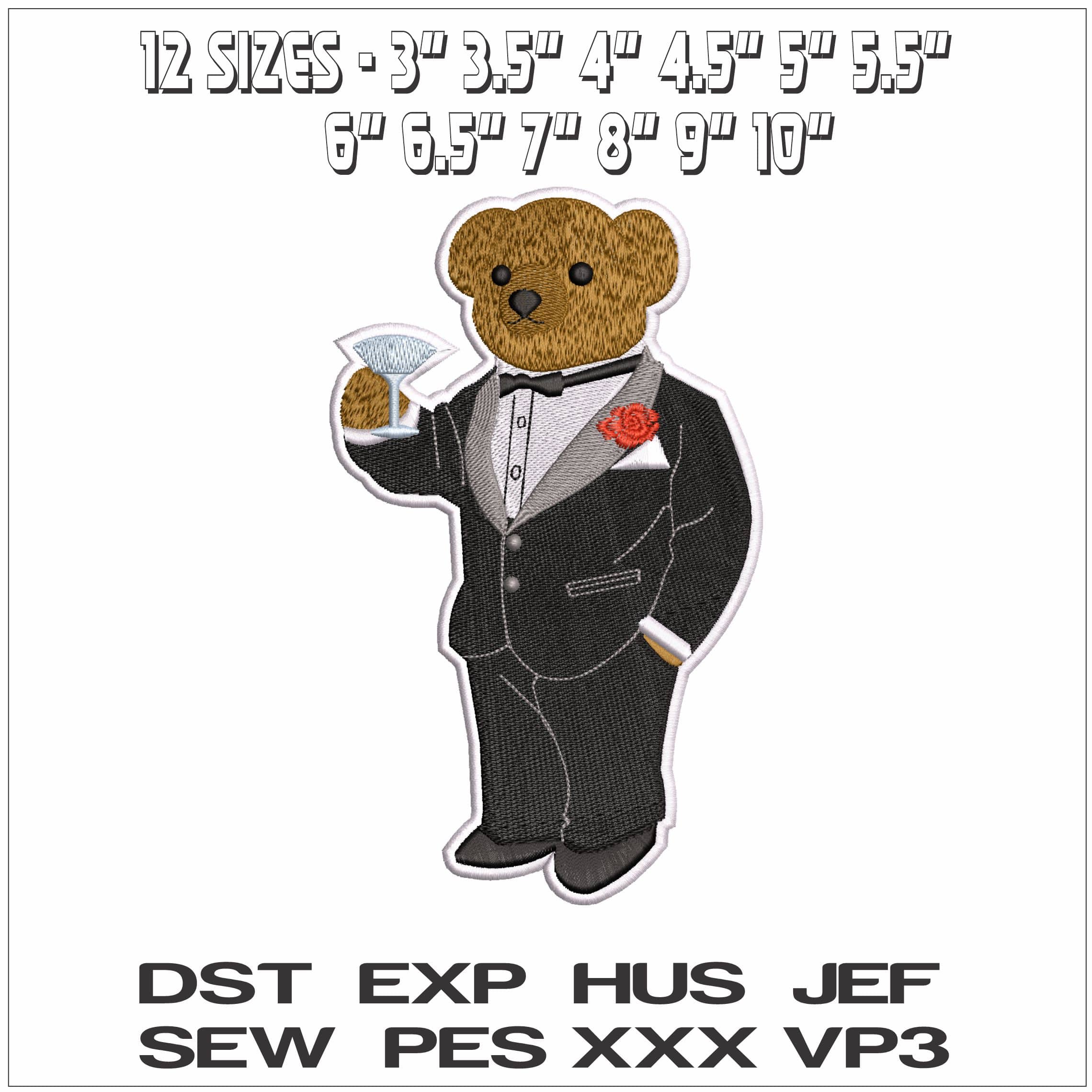 Ralph Lauren Bear ready for Cocktails- Elegant embroidery design file - instant download — view 2