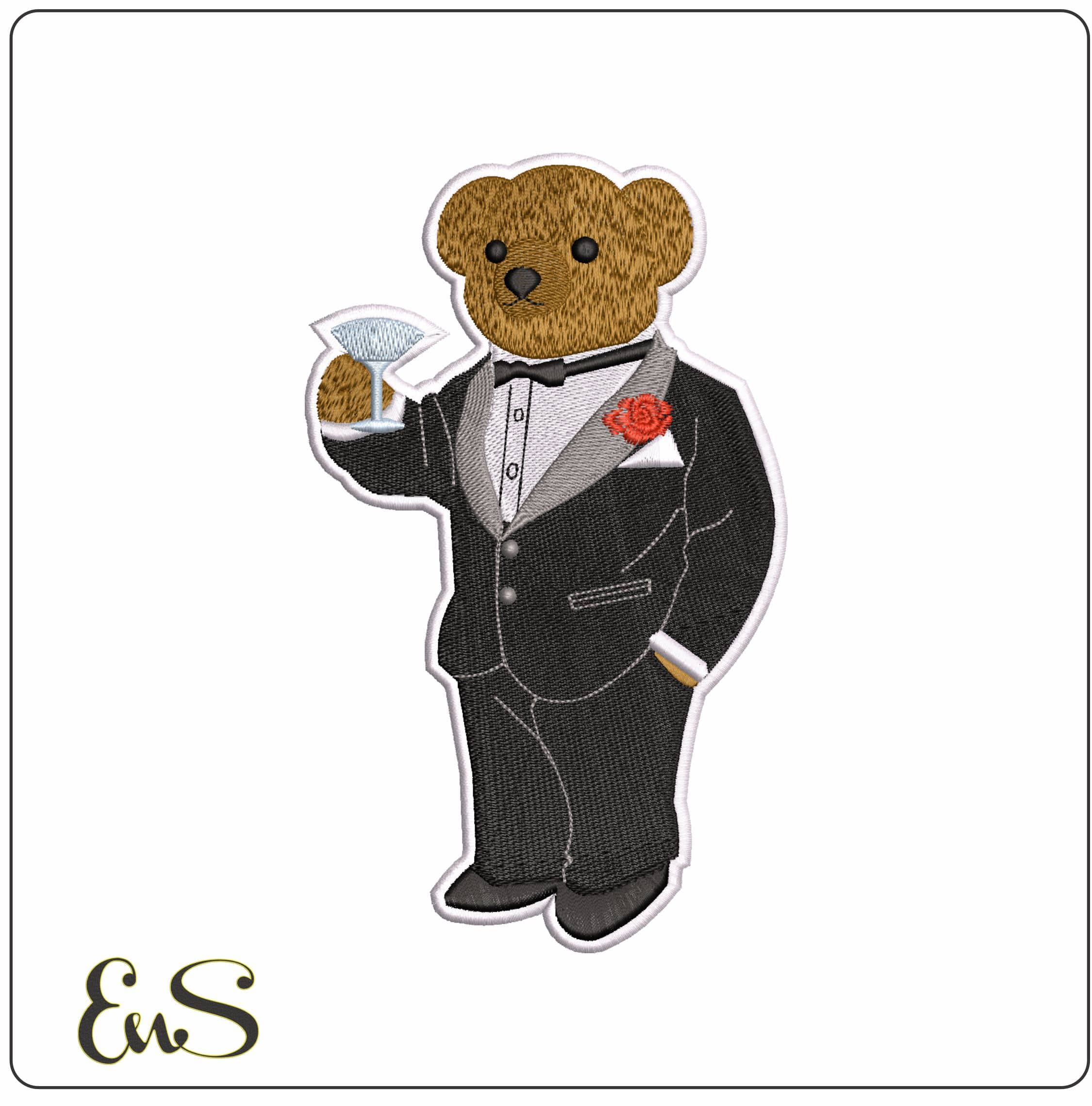 Ralph Lauren Bear ready for Cocktails- Elegant embroidery design file - instant download