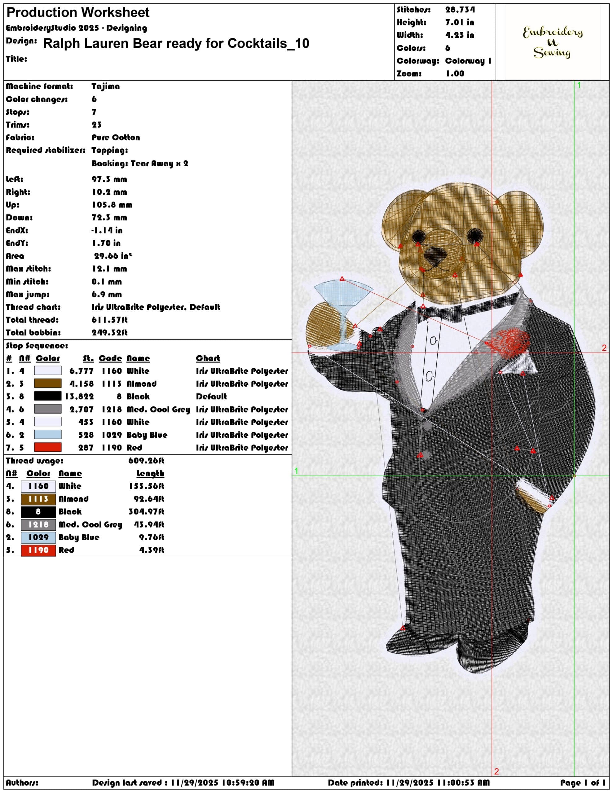 Ralph Lauren Bear ready for Cocktails- Elegant embroidery design file - instant download — view 3