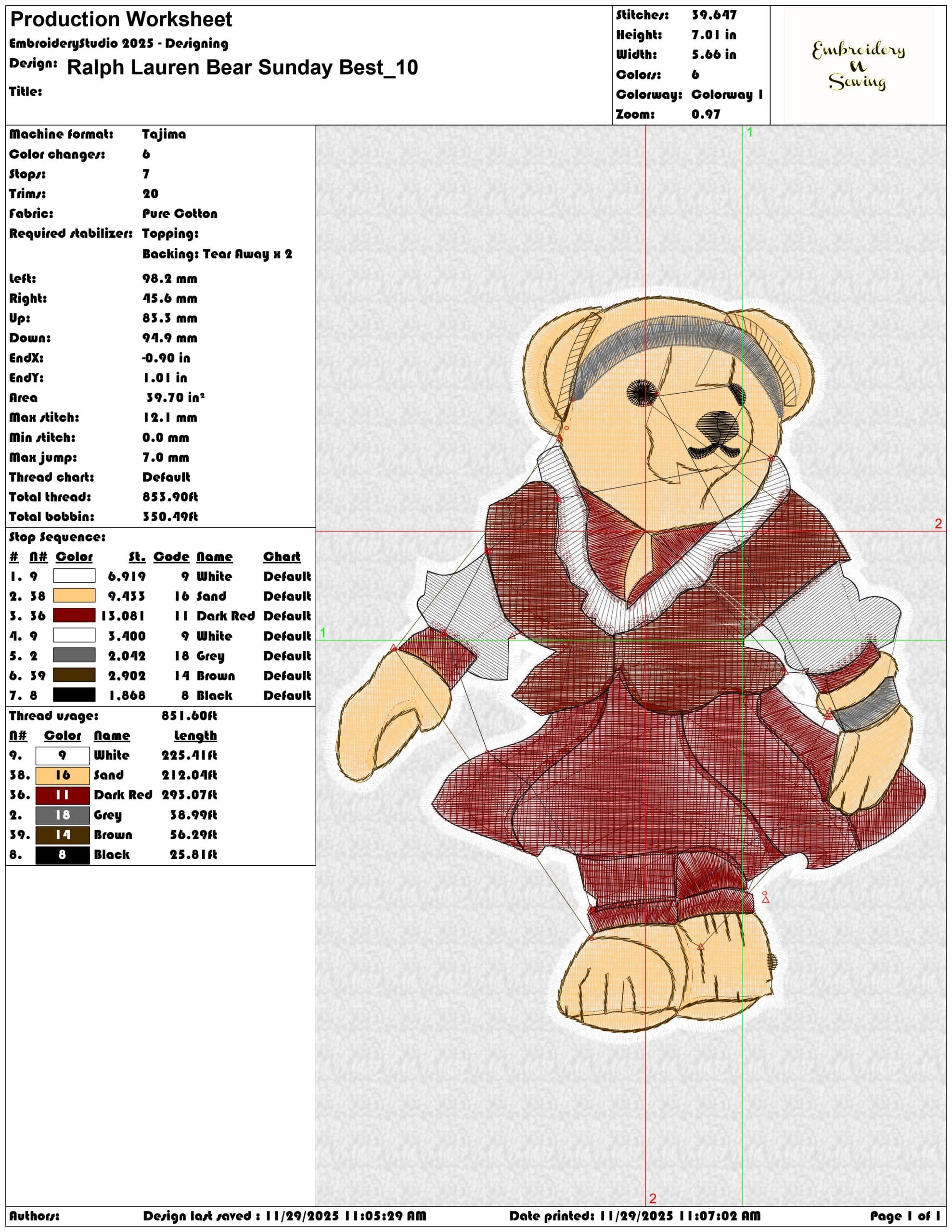 Ralph Lauren Bear Sunday Best- Elegant embroidery design file - instant download — view 3