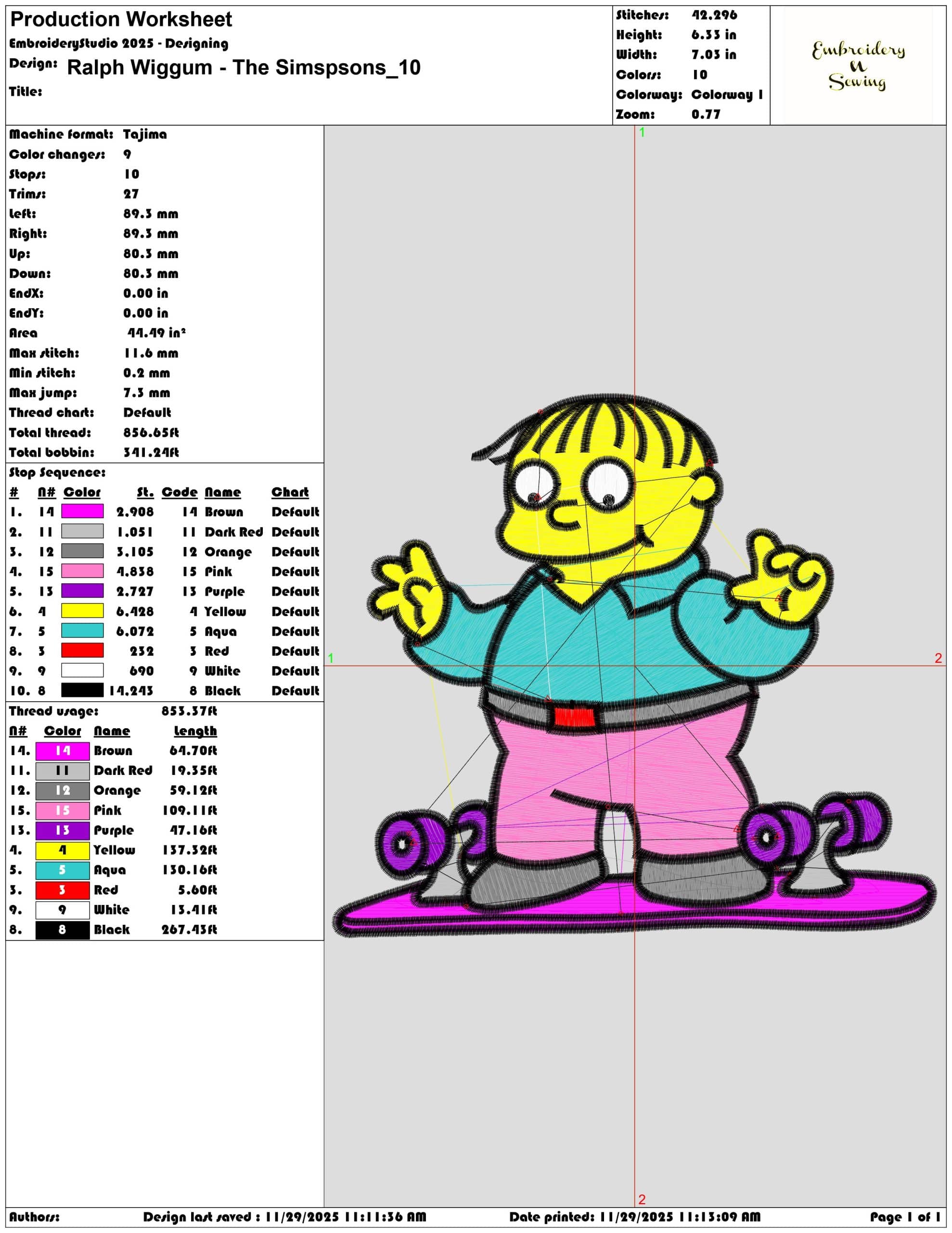 Ralph Wiggum The Simspsons- Elegant embroidery design file - instant download — view 3