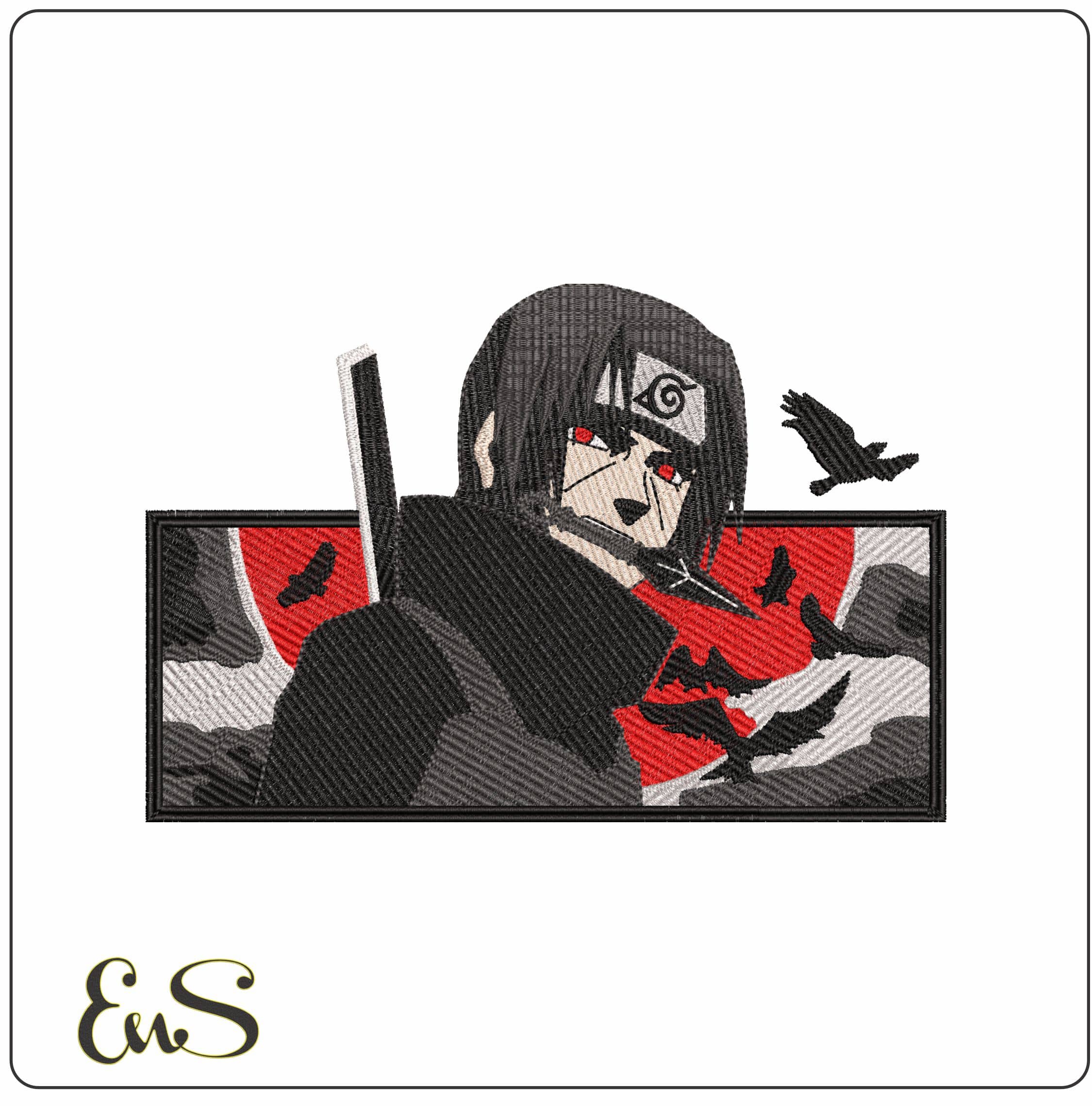 Red Moon Itachi Uchiha with Knife Naruto Anime- Elegant embroidery design file - instant download