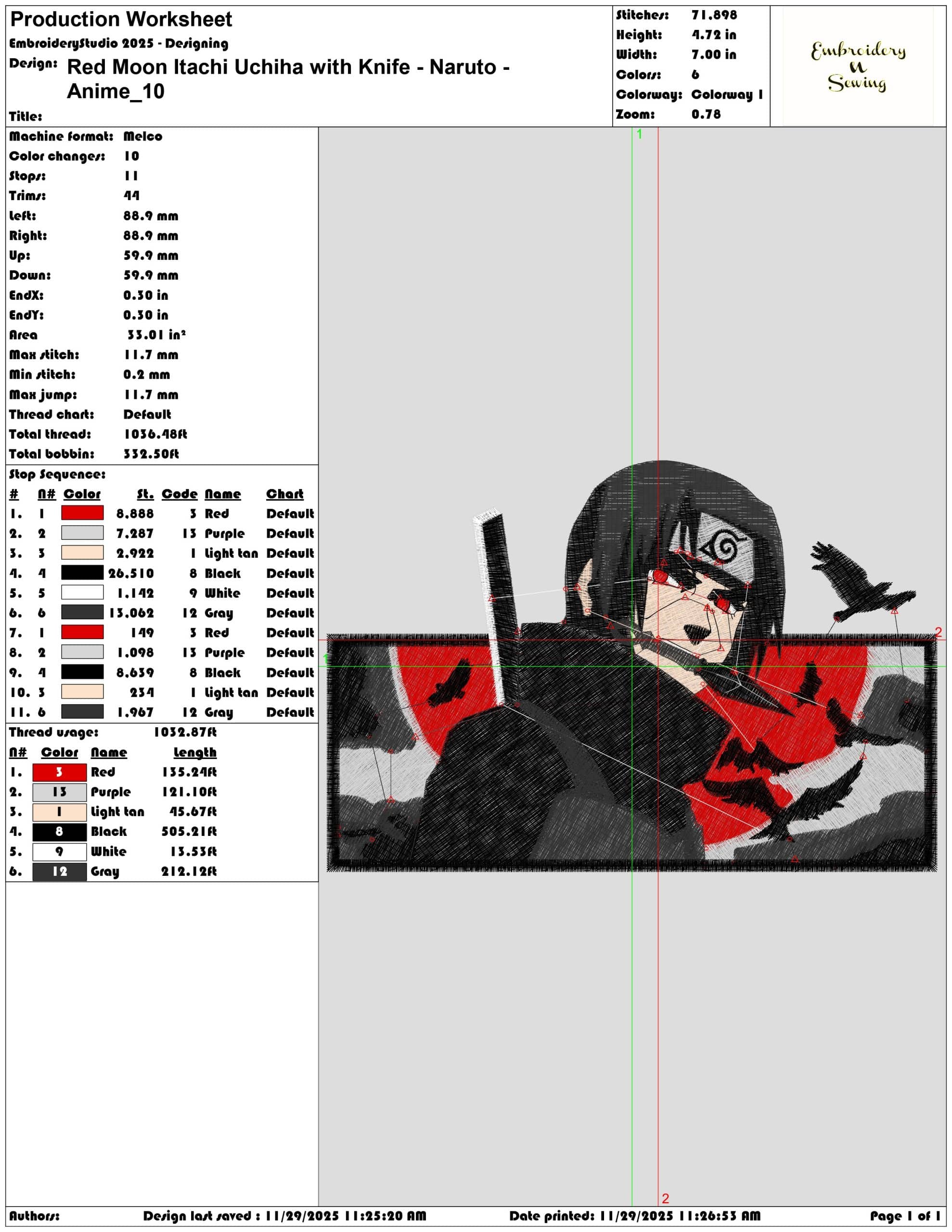 Red Moon Itachi Uchiha with Knife Naruto Anime- Elegant embroidery design file - instant download — view 3