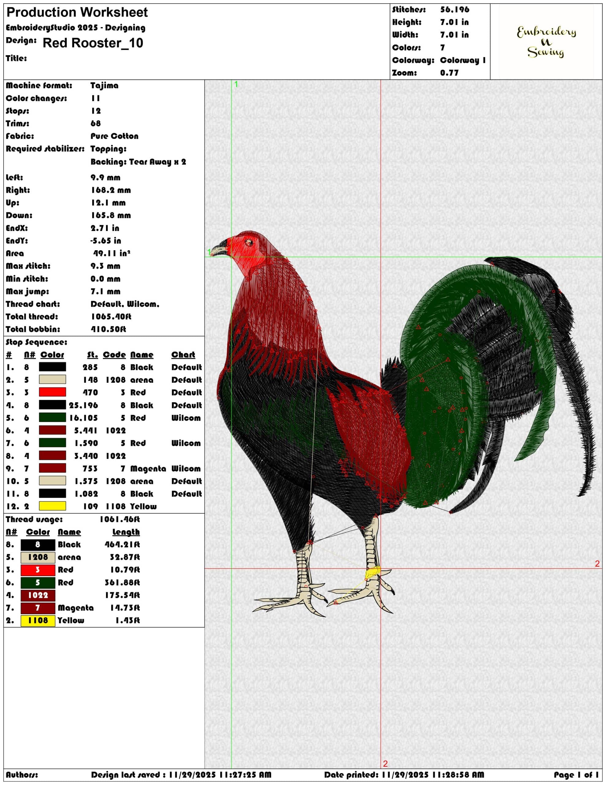 Red Rooster- Elegant embroidery design file - instant download — view 3