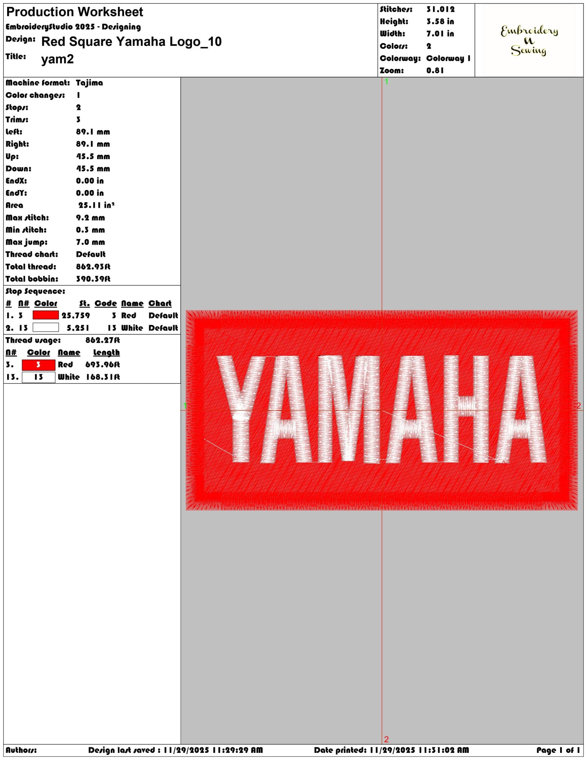 Red Square Yamaha Logo- Elegant embroidery design file - instant download — view 3
