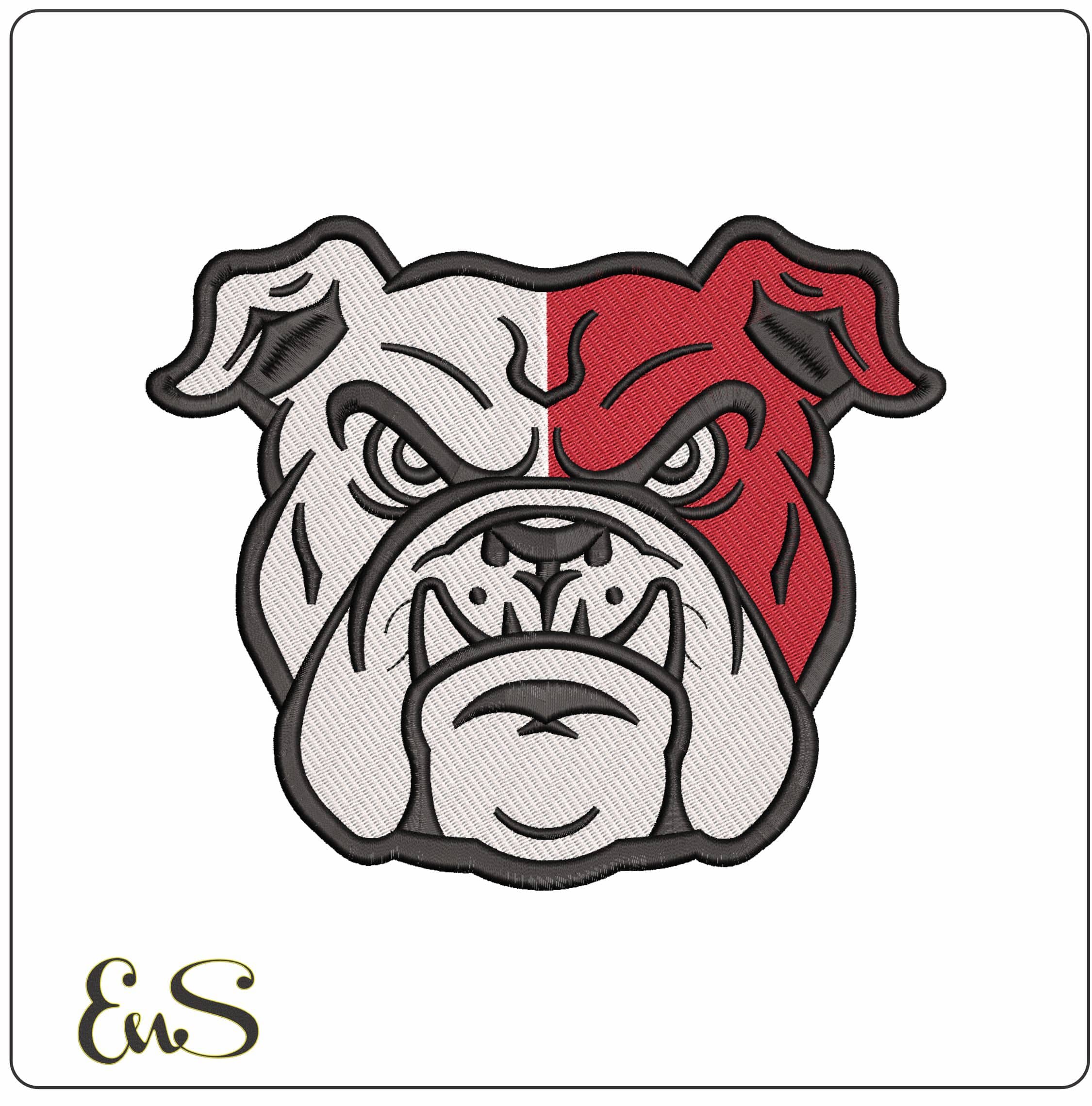 Red White Bulldog Face- Elegant embroidery design file - instant download