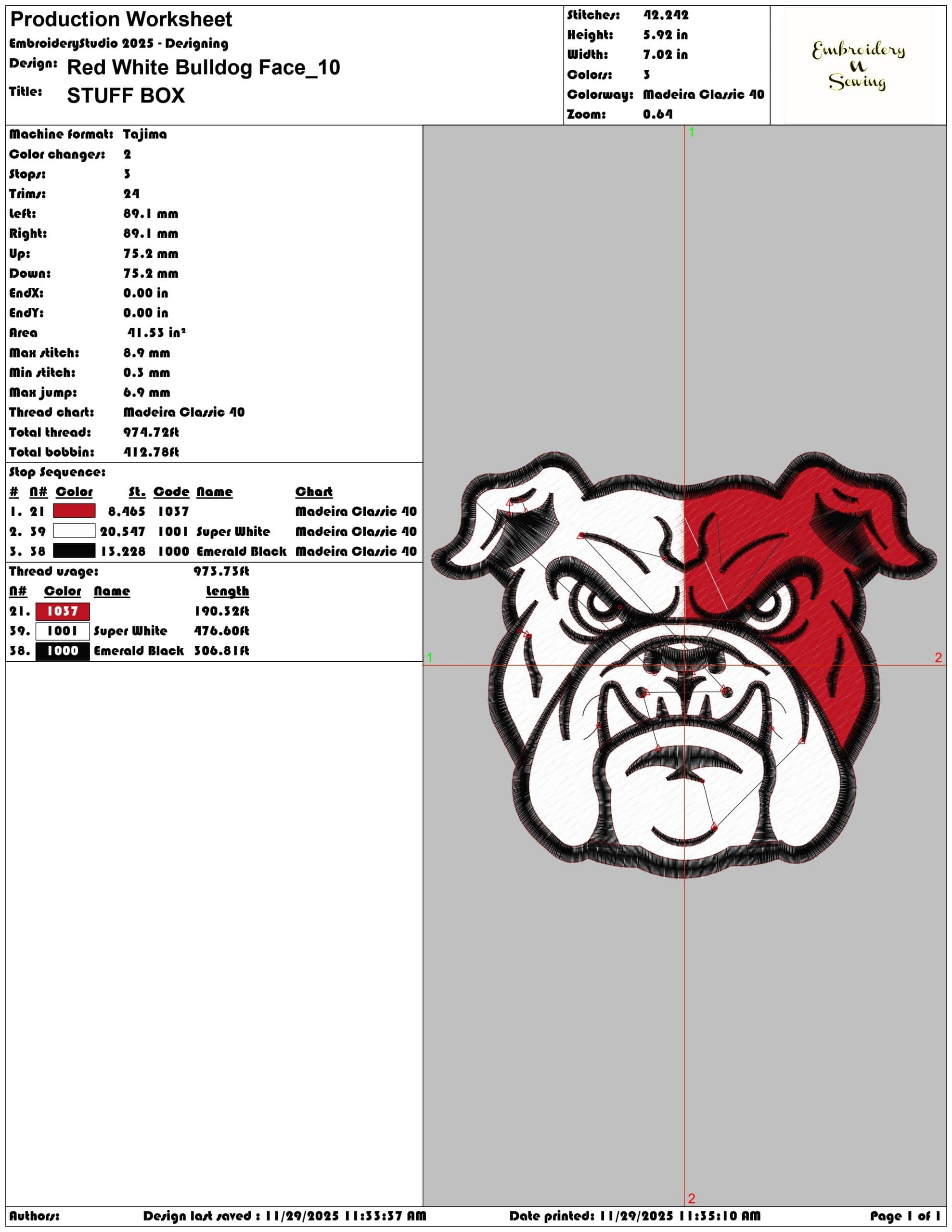 Red White Bulldog Face- Elegant embroidery design file - instant download — view 3