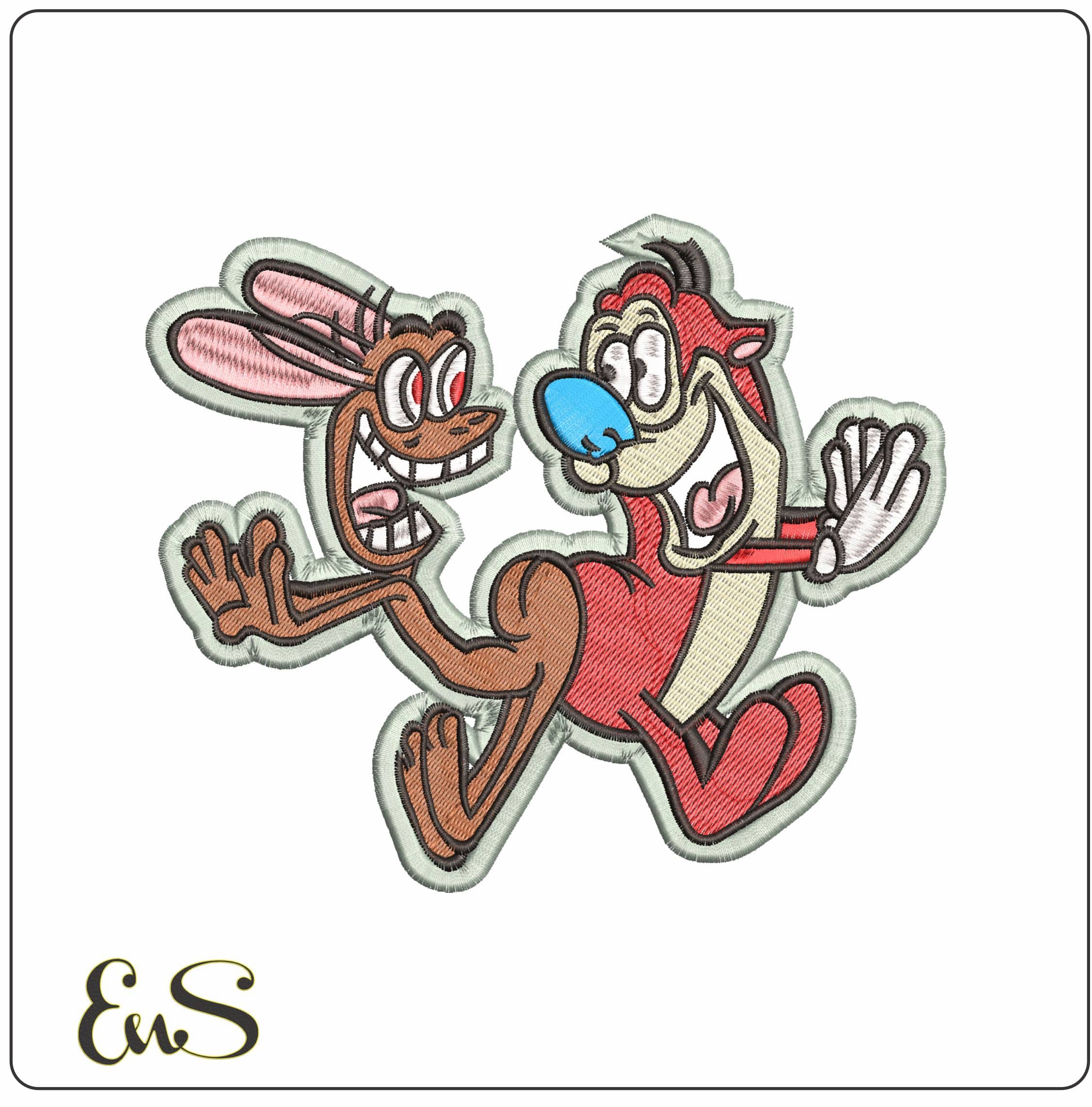 Ren and Stimpy- Elegant embroidery design file - instant download