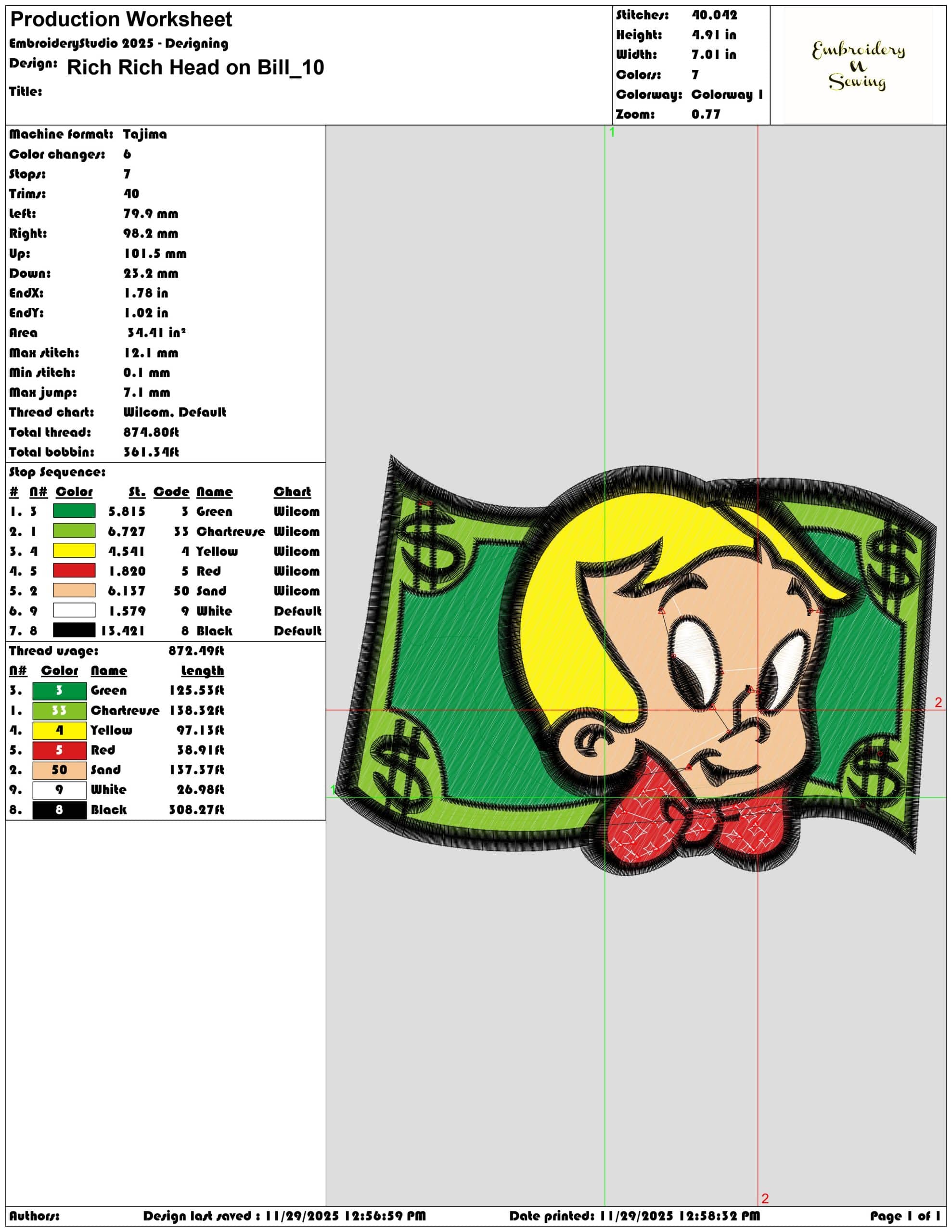 Rich Rich Head on Bill- Elegant embroidery design file - instant download — view 3