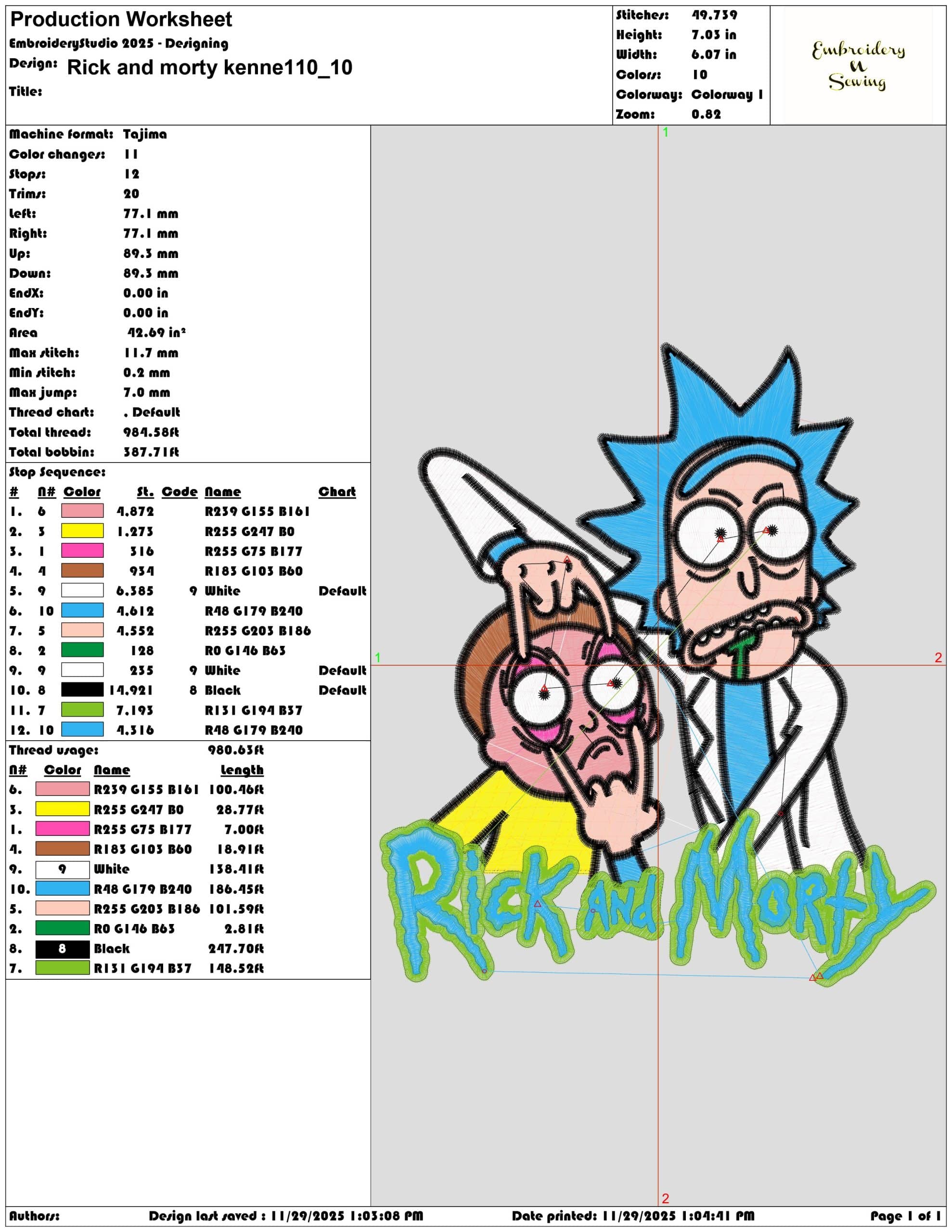 Rick and morty kenne110- Elegant embroidery design file - instant download — view 3