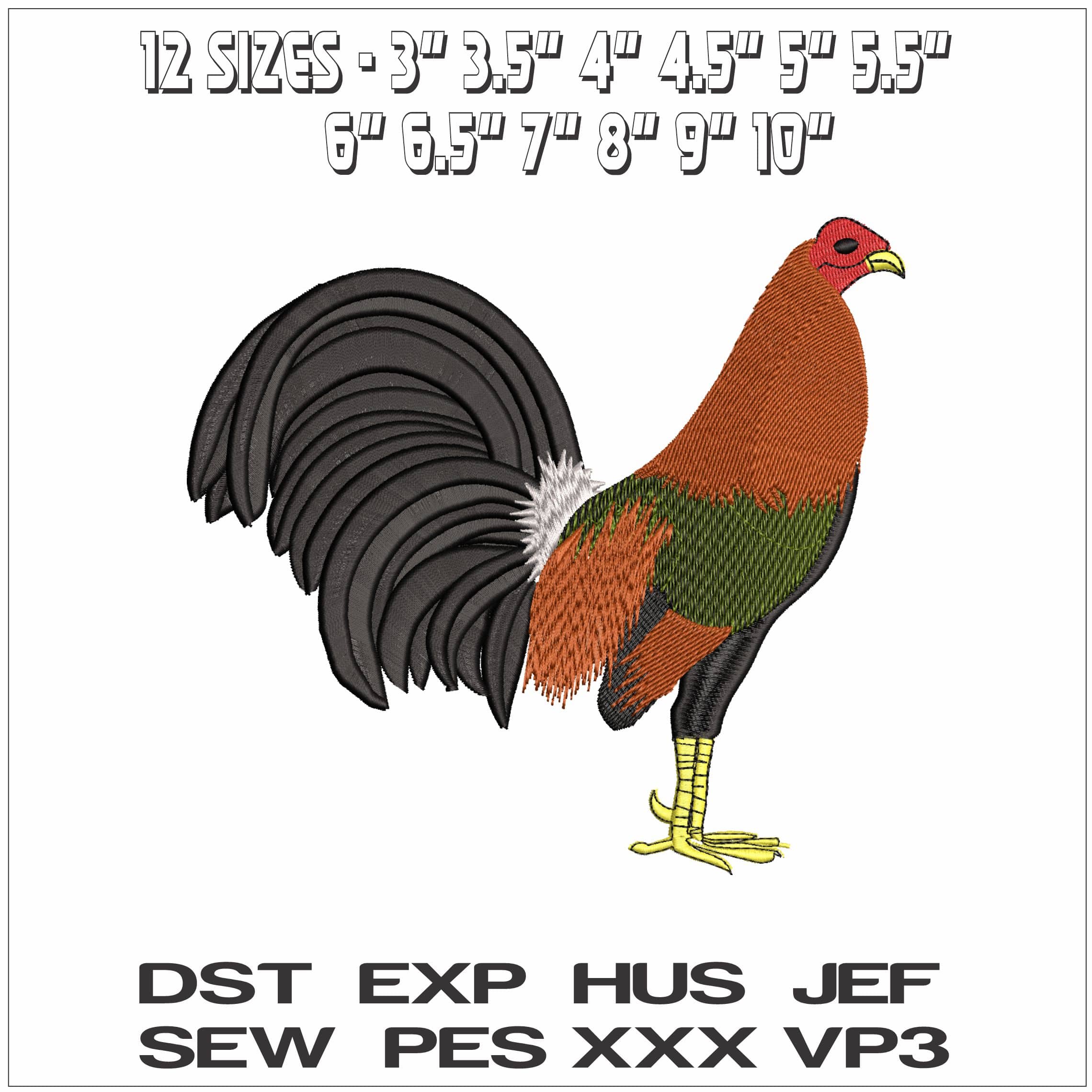 Rooster 2- Elegant embroidery design file - instant download — view 2