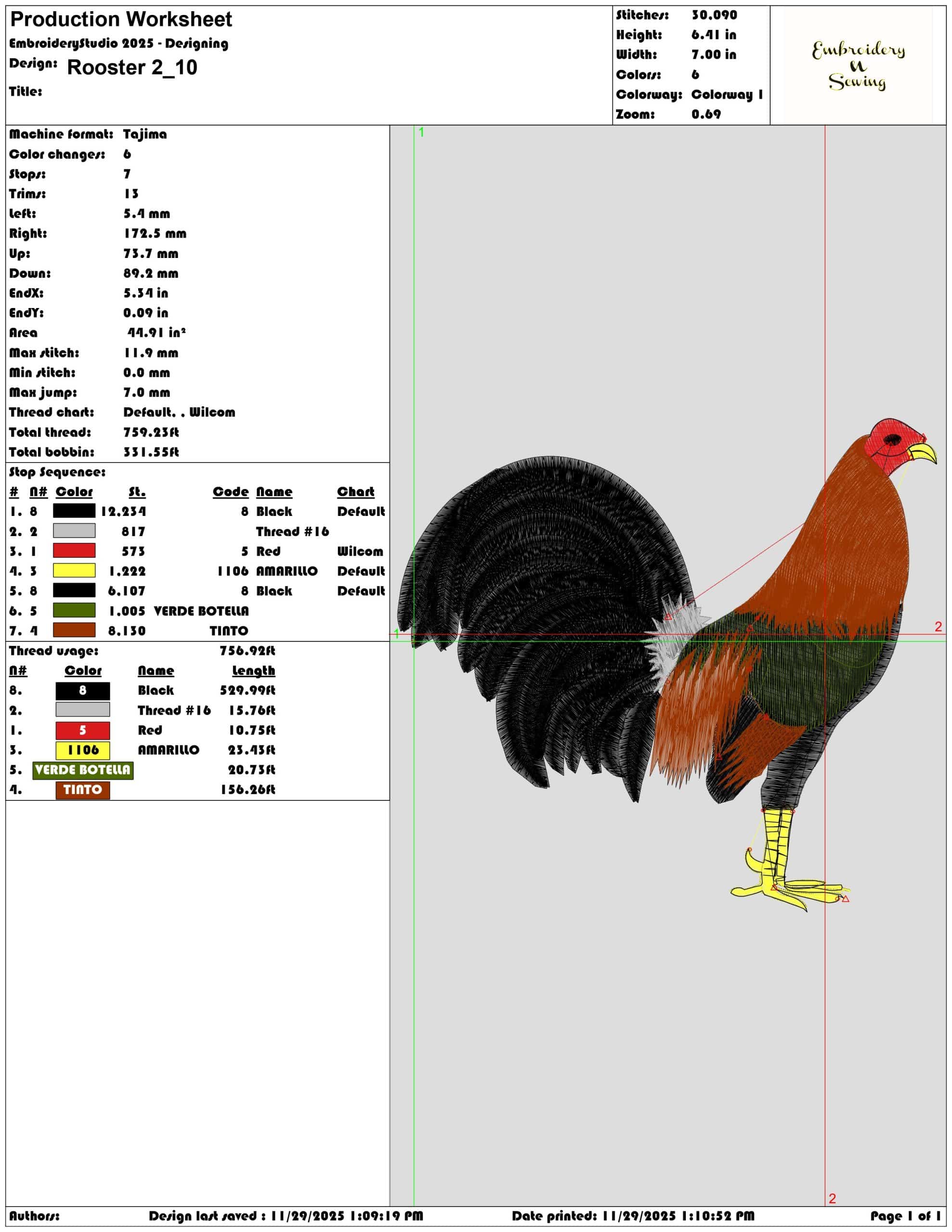 Rooster 2- Elegant embroidery design file - instant download — view 3