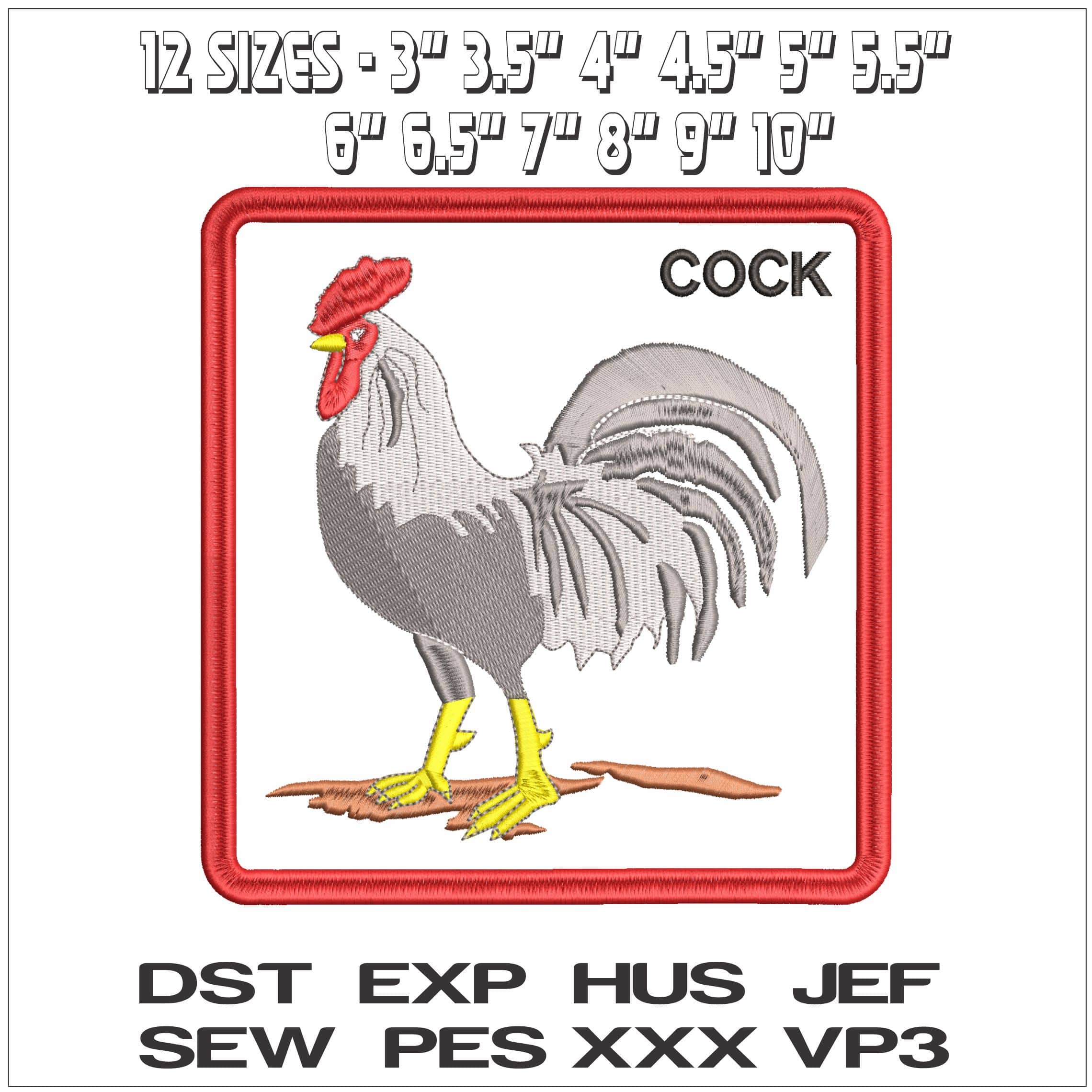 Rooster Cock in a Frame- Elegant embroidery design file - instant download — view 2