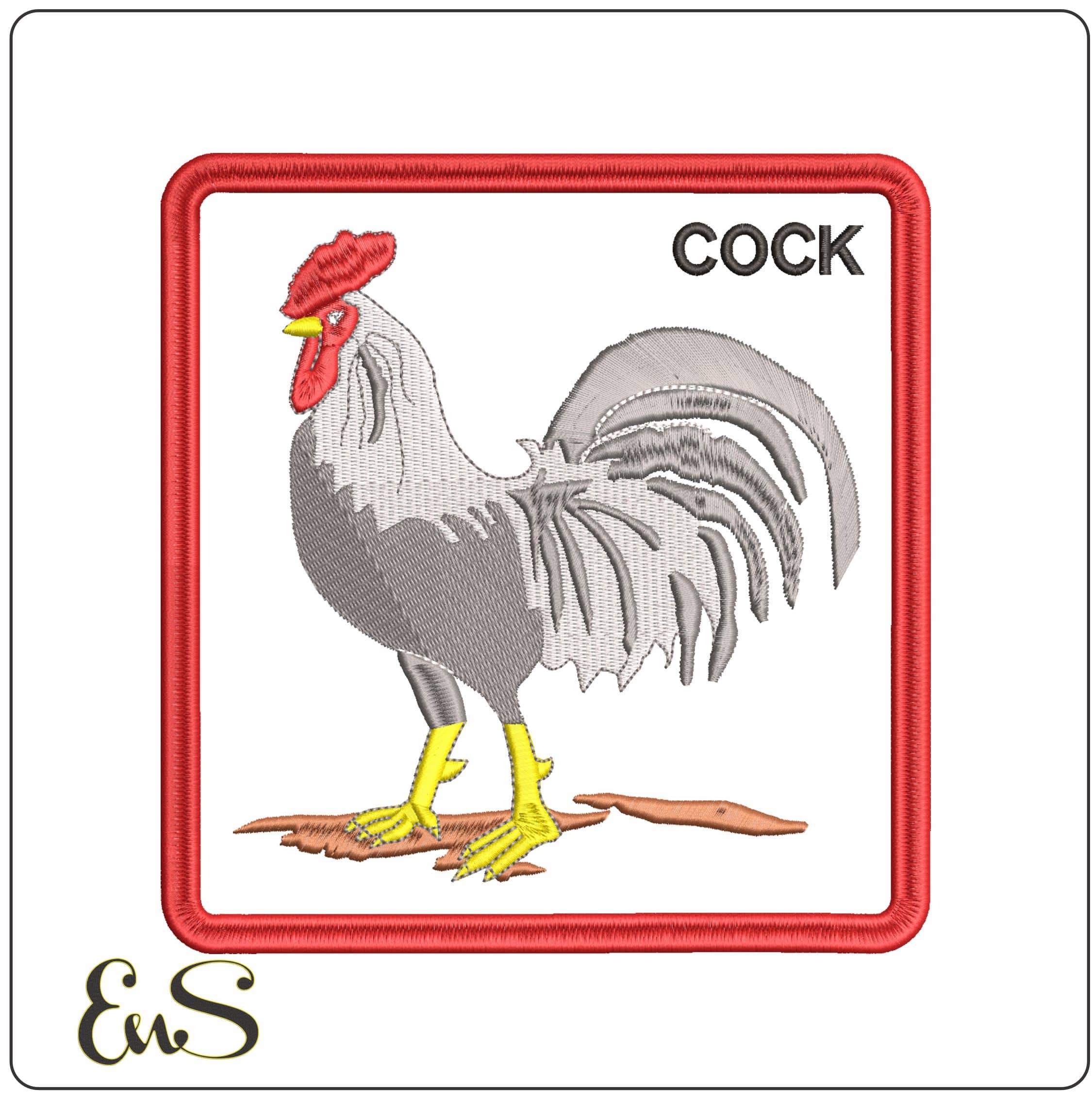 Rooster Cock in a Frame- Elegant embroidery design file - instant download