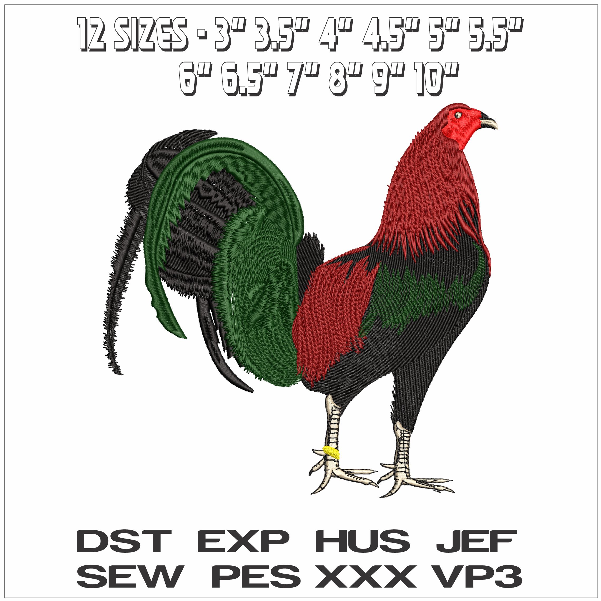 Rooster Five- Elegant embroidery design file - instant download — view 2