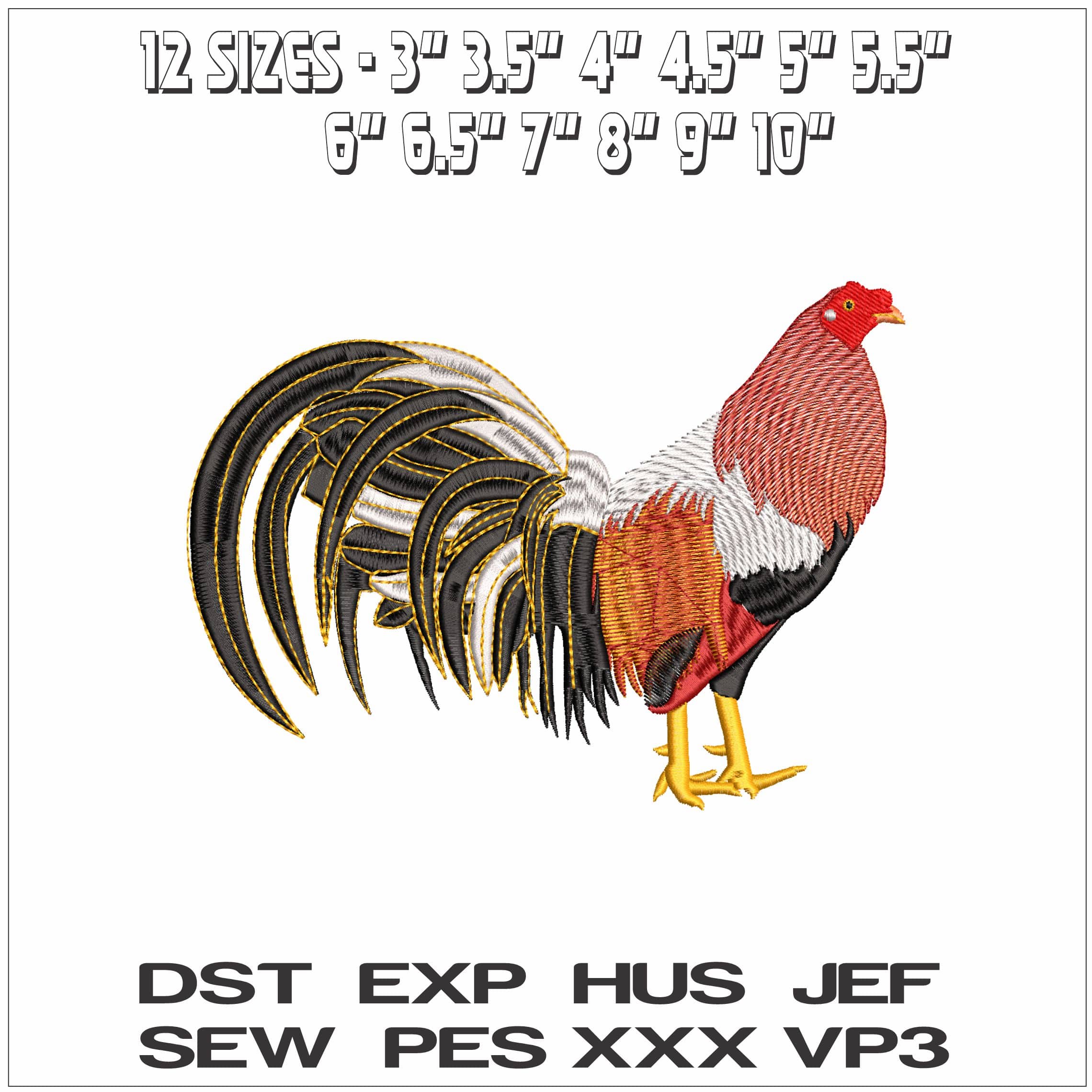 Rooster Four- Elegant embroidery design file - instant download — view 2