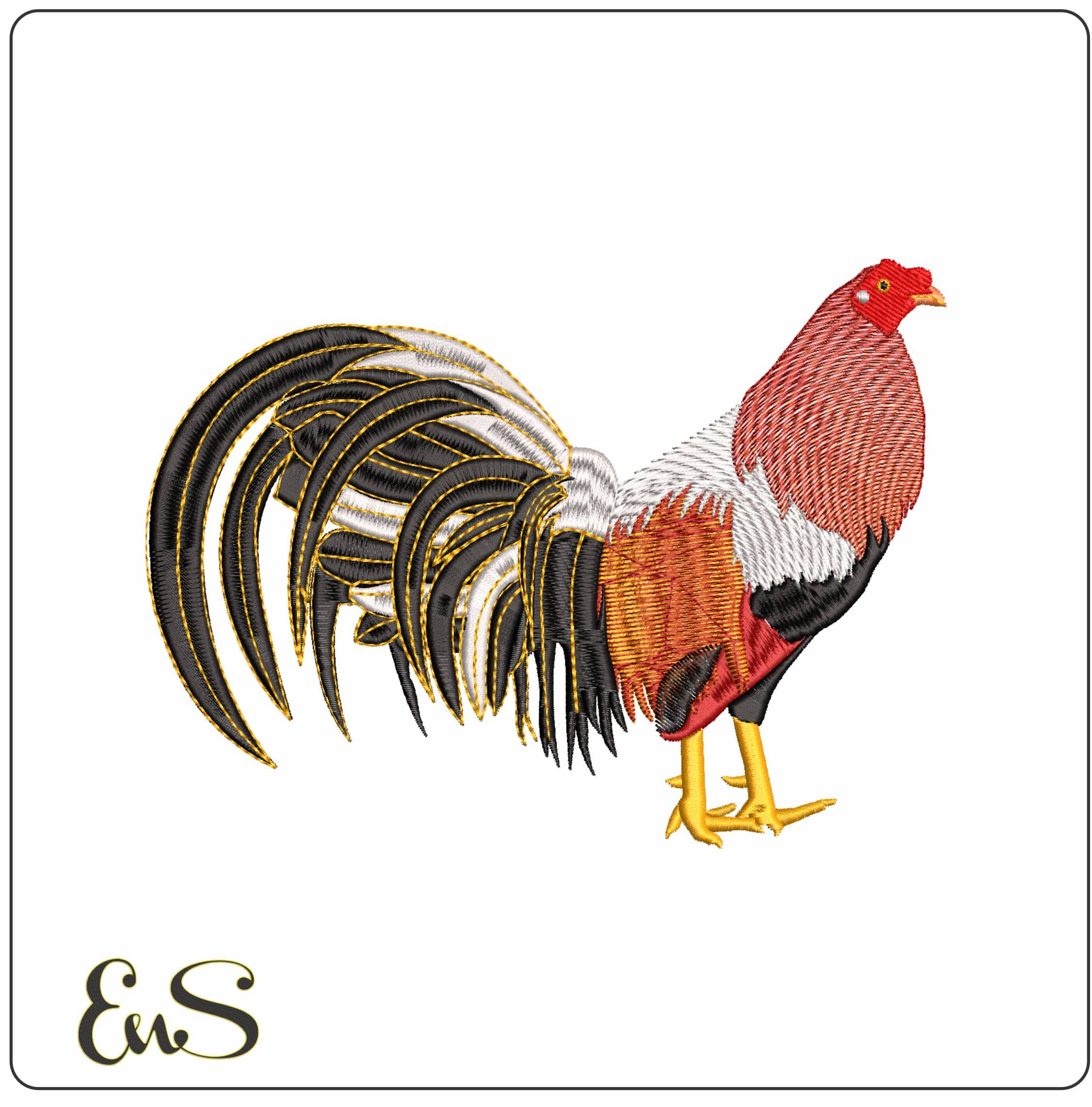Rooster Four- Elegant embroidery design file - instant download