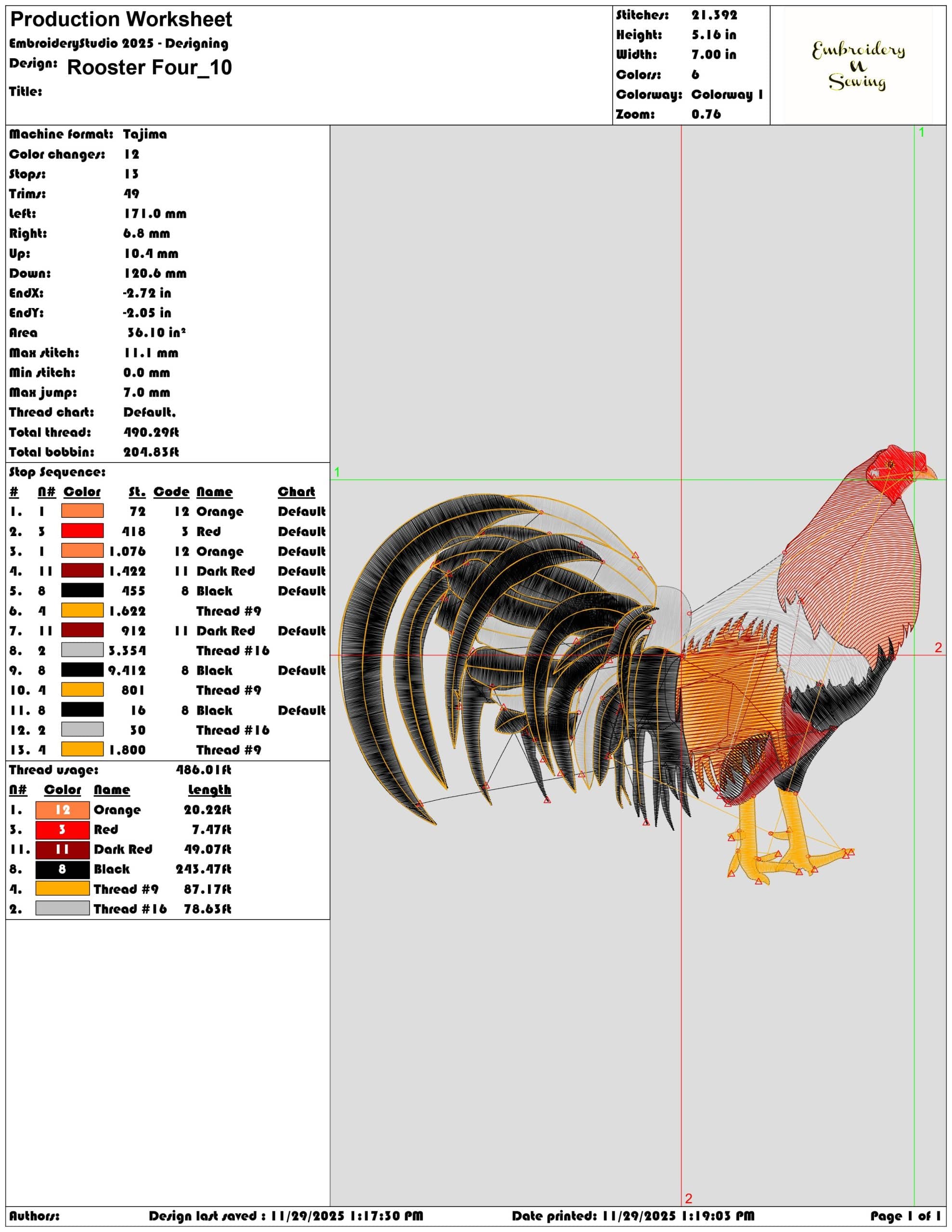 Rooster Four- Elegant embroidery design file - instant download — view 3