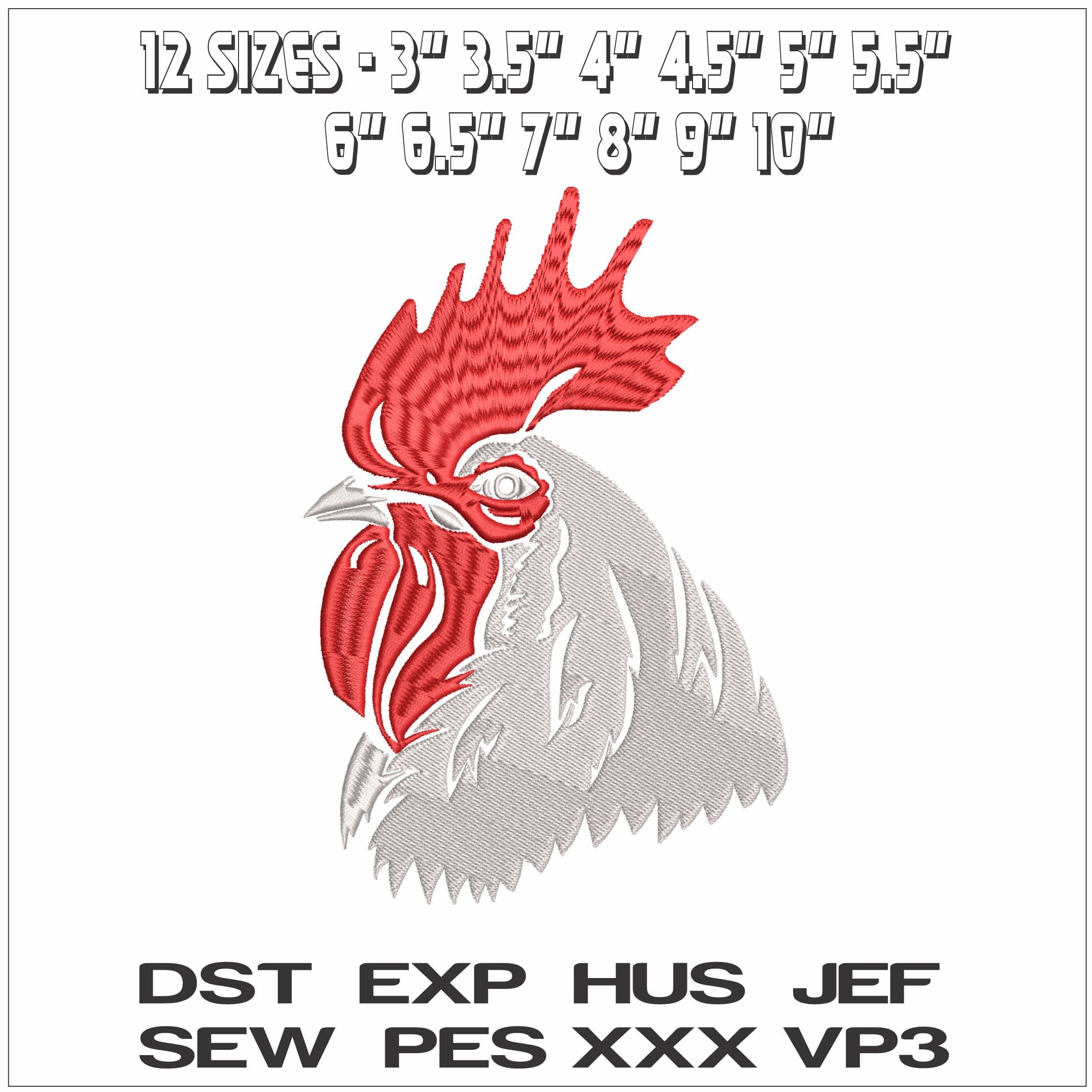 Rooster Head- Elegant embroidery design file - instant download — view 2