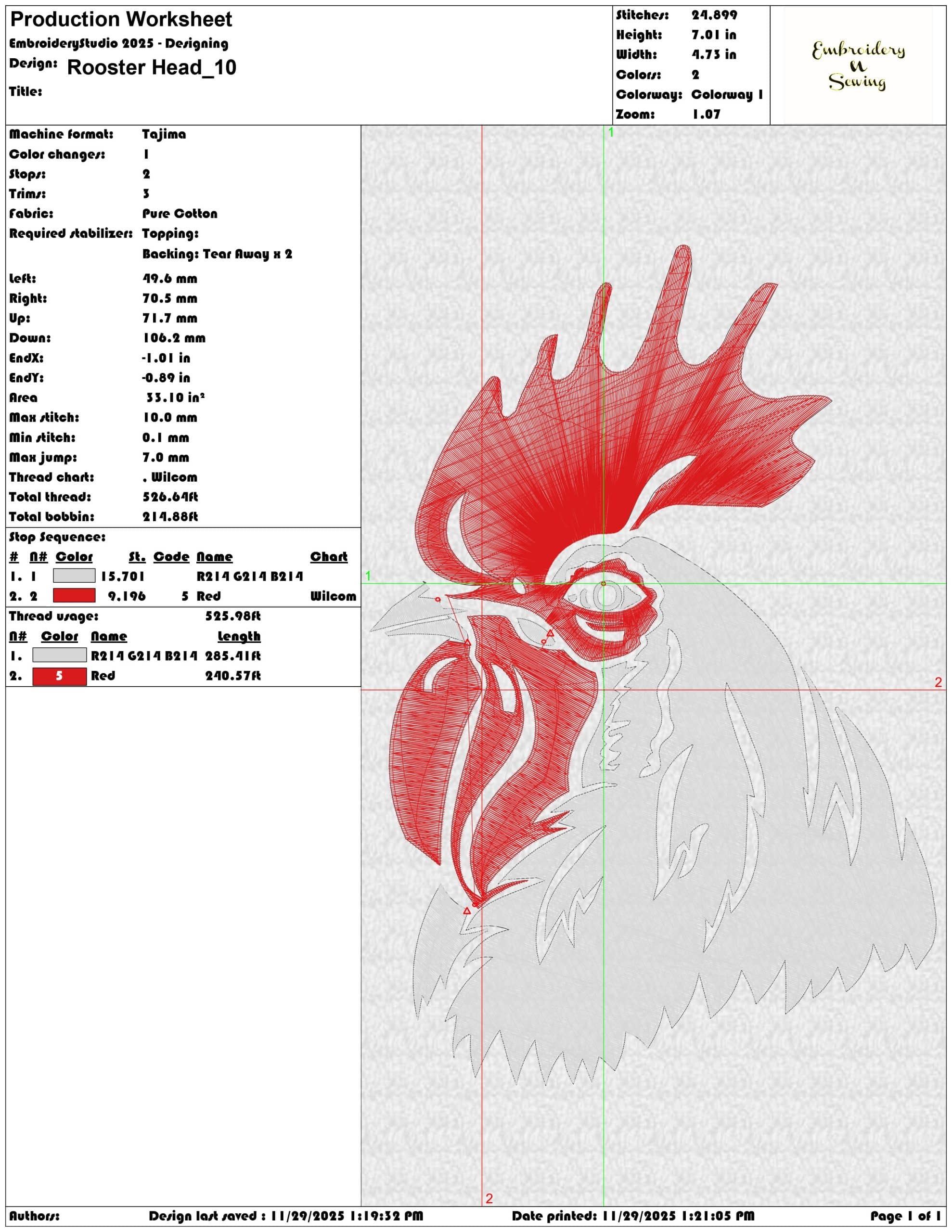 Rooster Head- Elegant embroidery design file - instant download — view 3