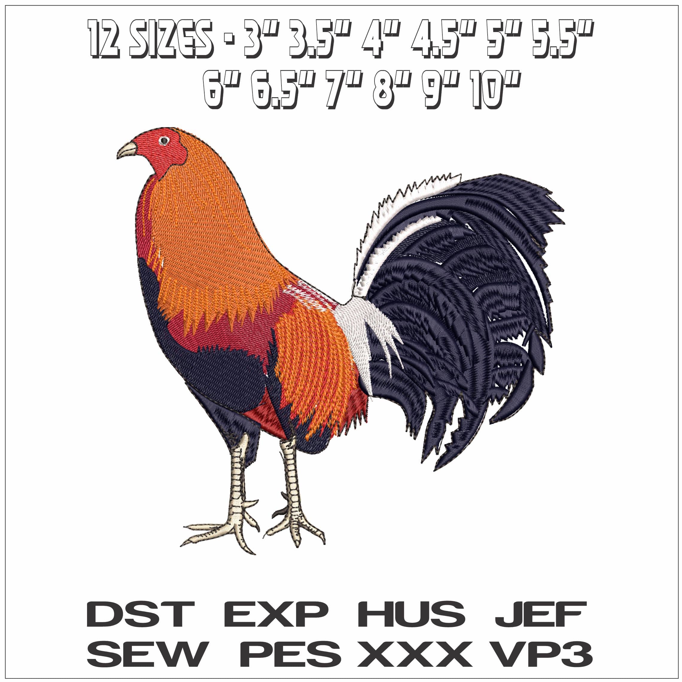 Rooster one- Elegant embroidery design file - instant download — view 2