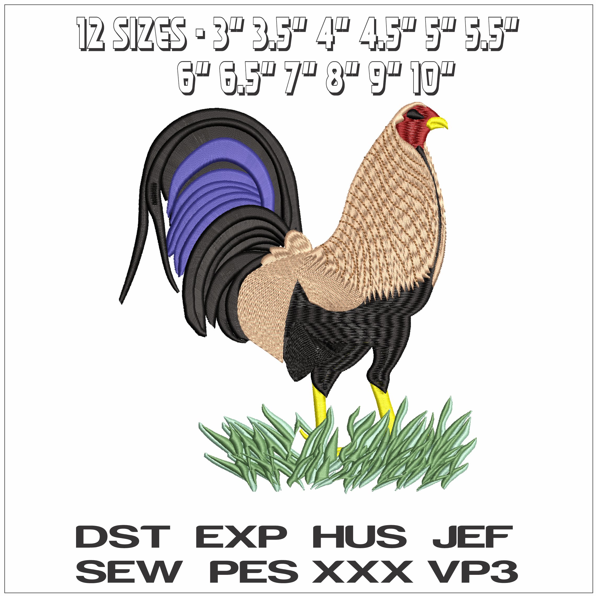 Rooster Three Grass- Elegant embroidery design file - instant download — view 2