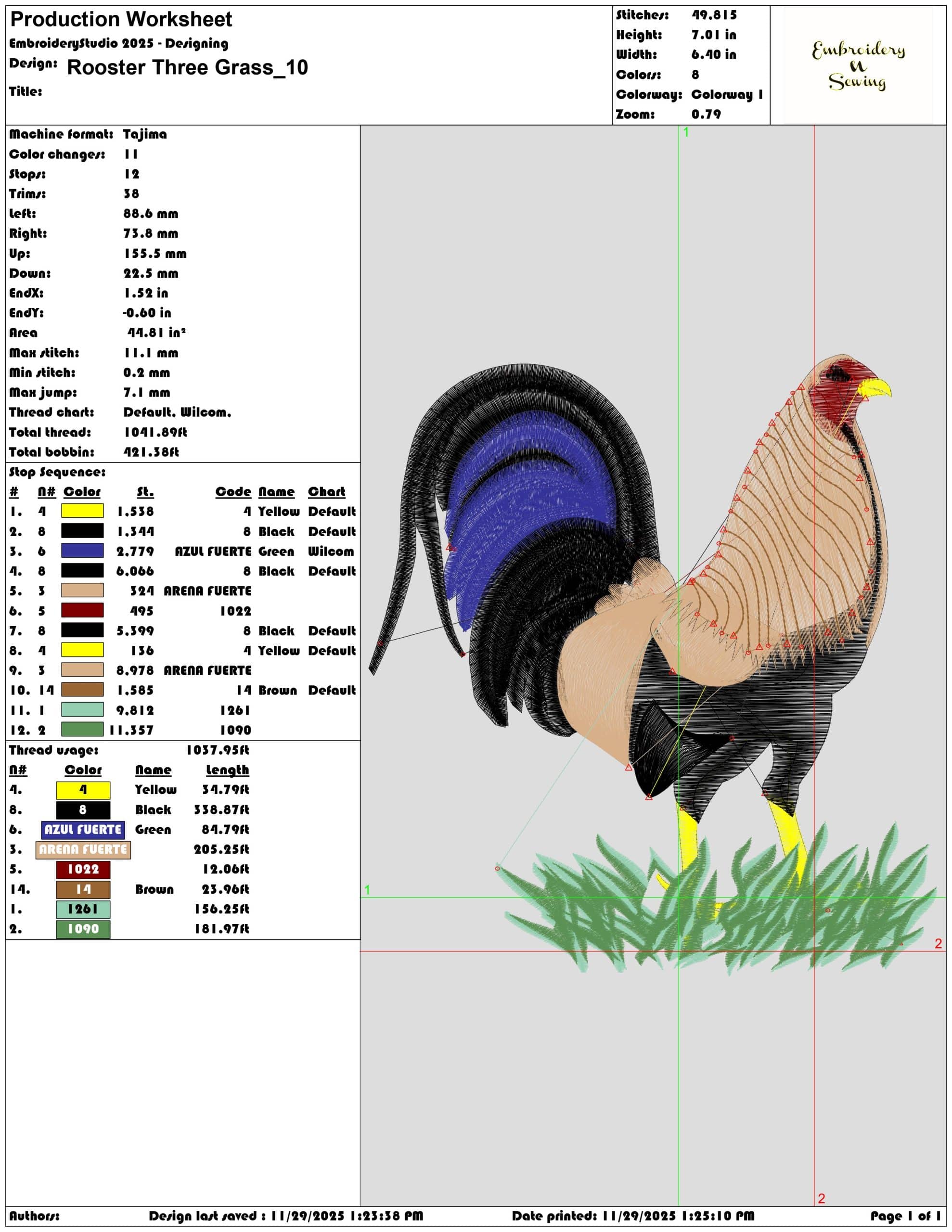 Rooster Three Grass- Elegant embroidery design file - instant download — view 3