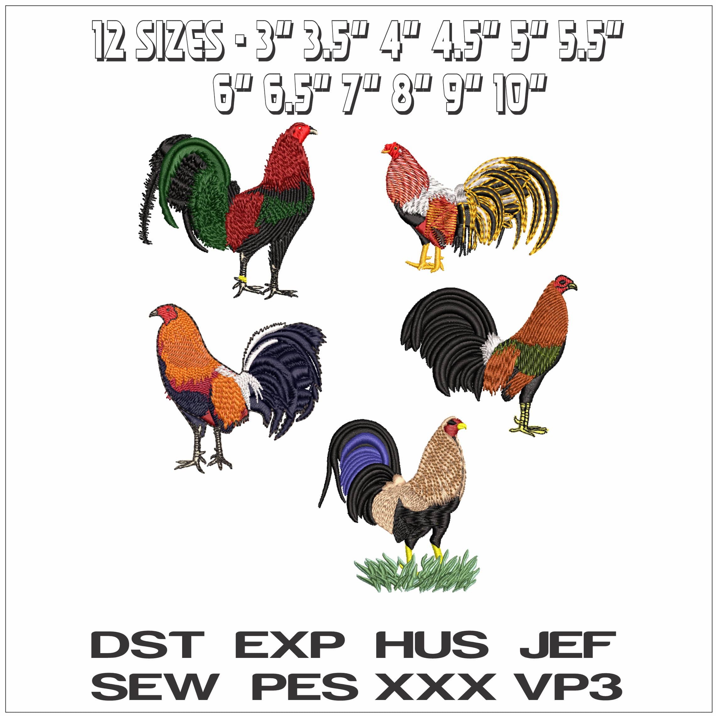 Roosters- Elegant embroidery design file - instant download — view 2
