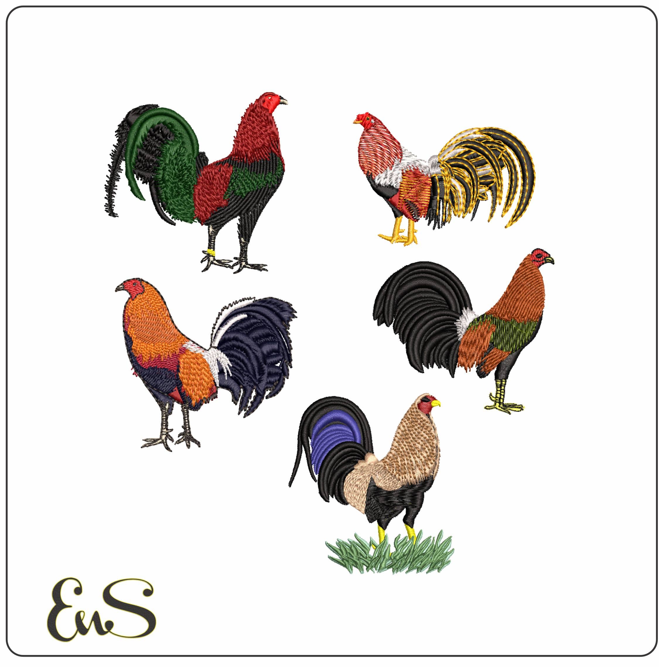 Roosters- Elegant embroidery design file - instant download