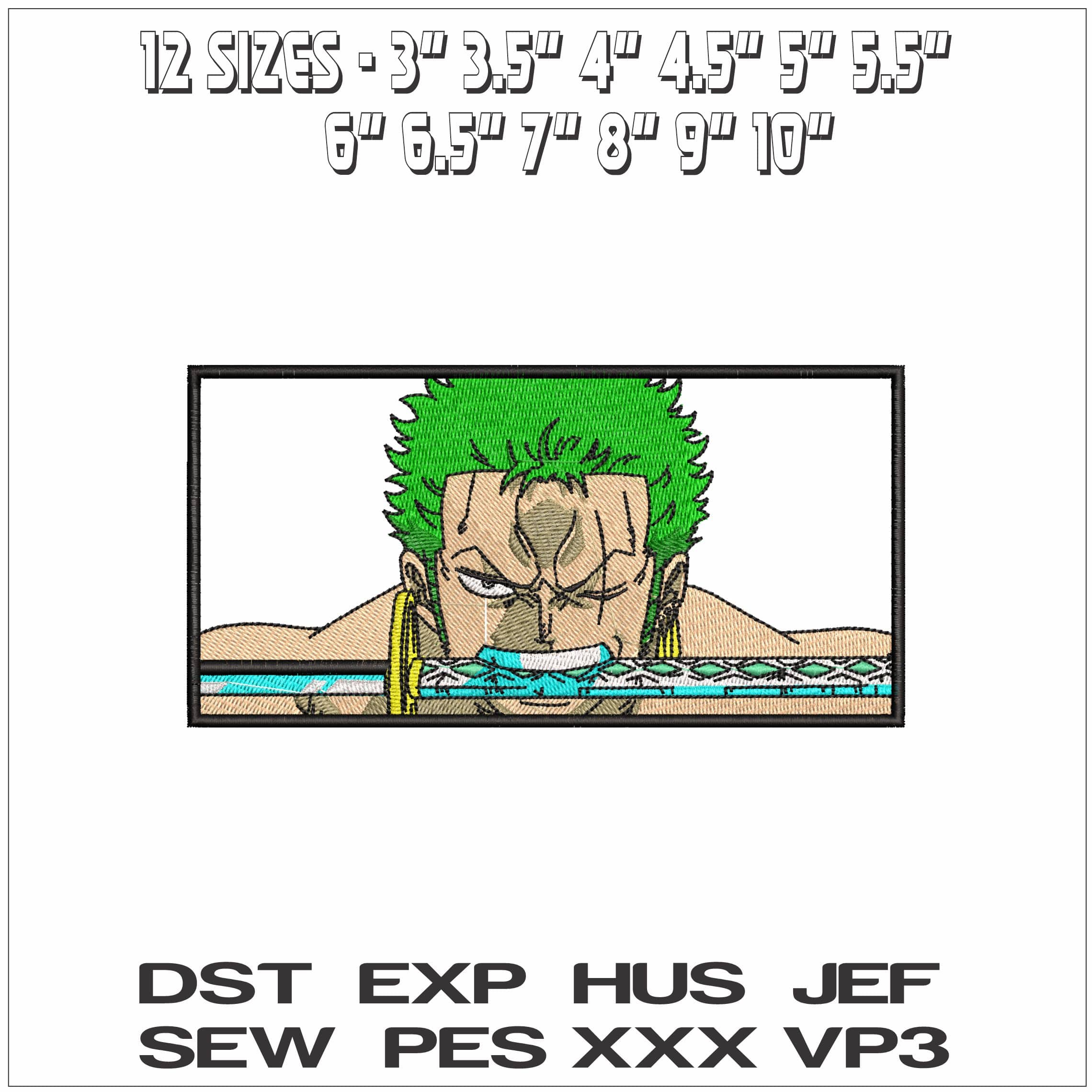Roronoa Zoro biting Sword Head One Piece Anime- Elegant embroidery design file - instant download — view 2