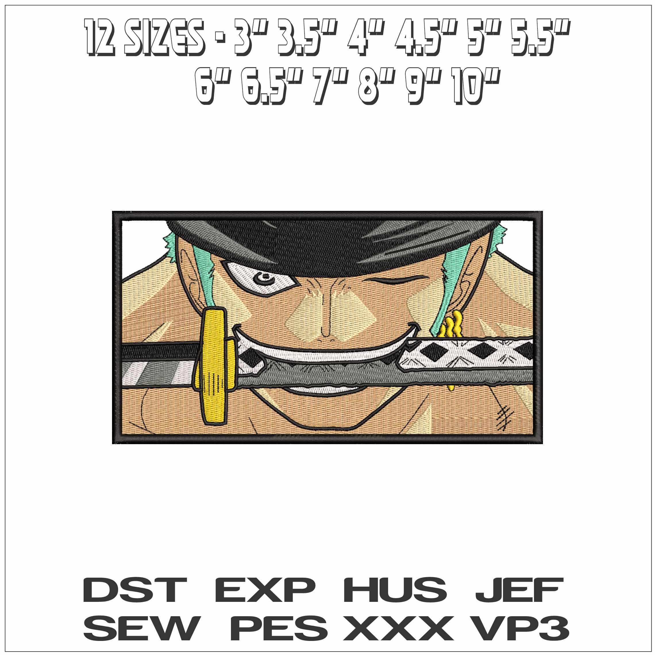 Roronoa Zoro biting Sword Head No Writing One Piece Anime- Elegant embroidery design file - instant download — view 2