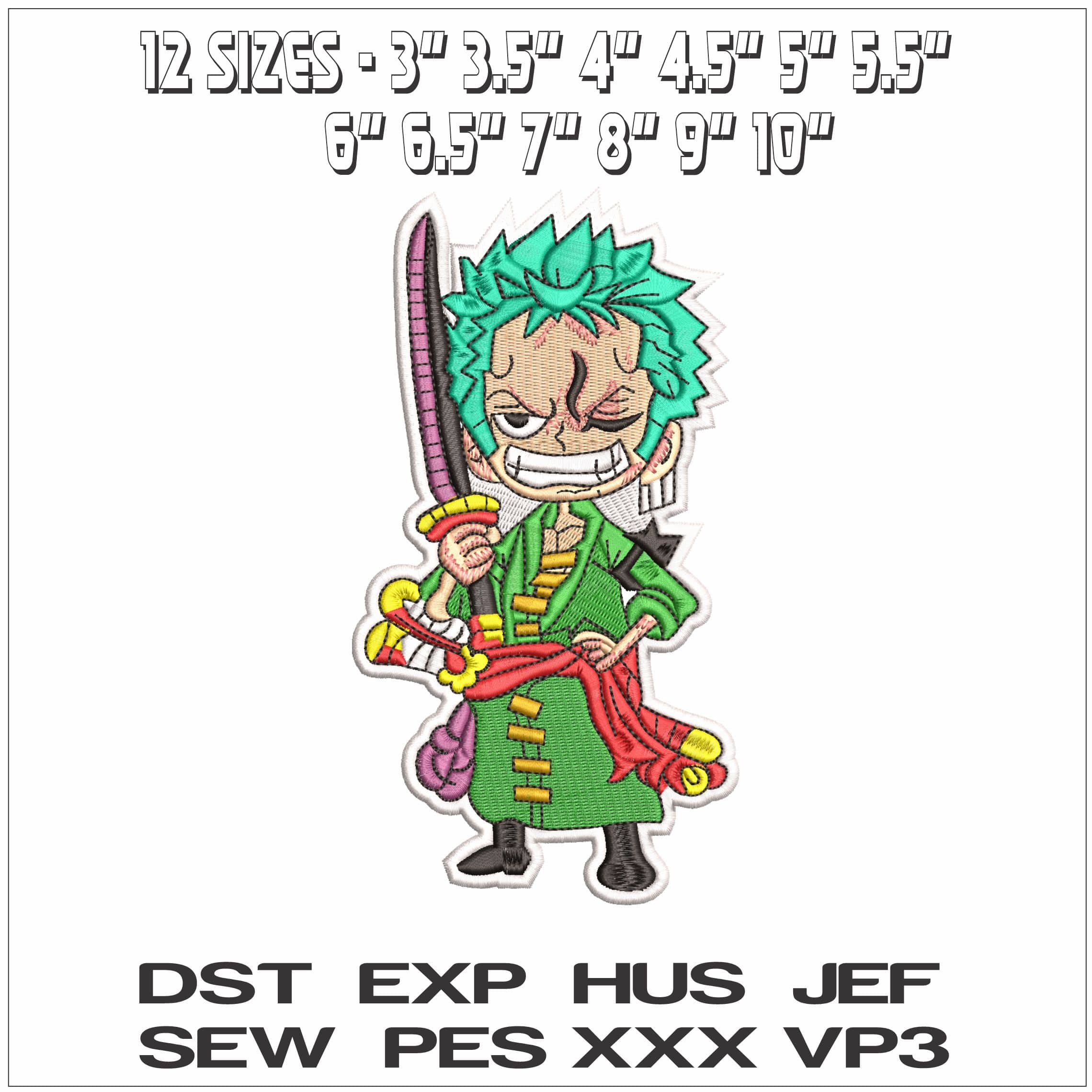 Roronoa Zoro Chibi One Piece Anime- Elegant embroidery design file - instant download — view 2